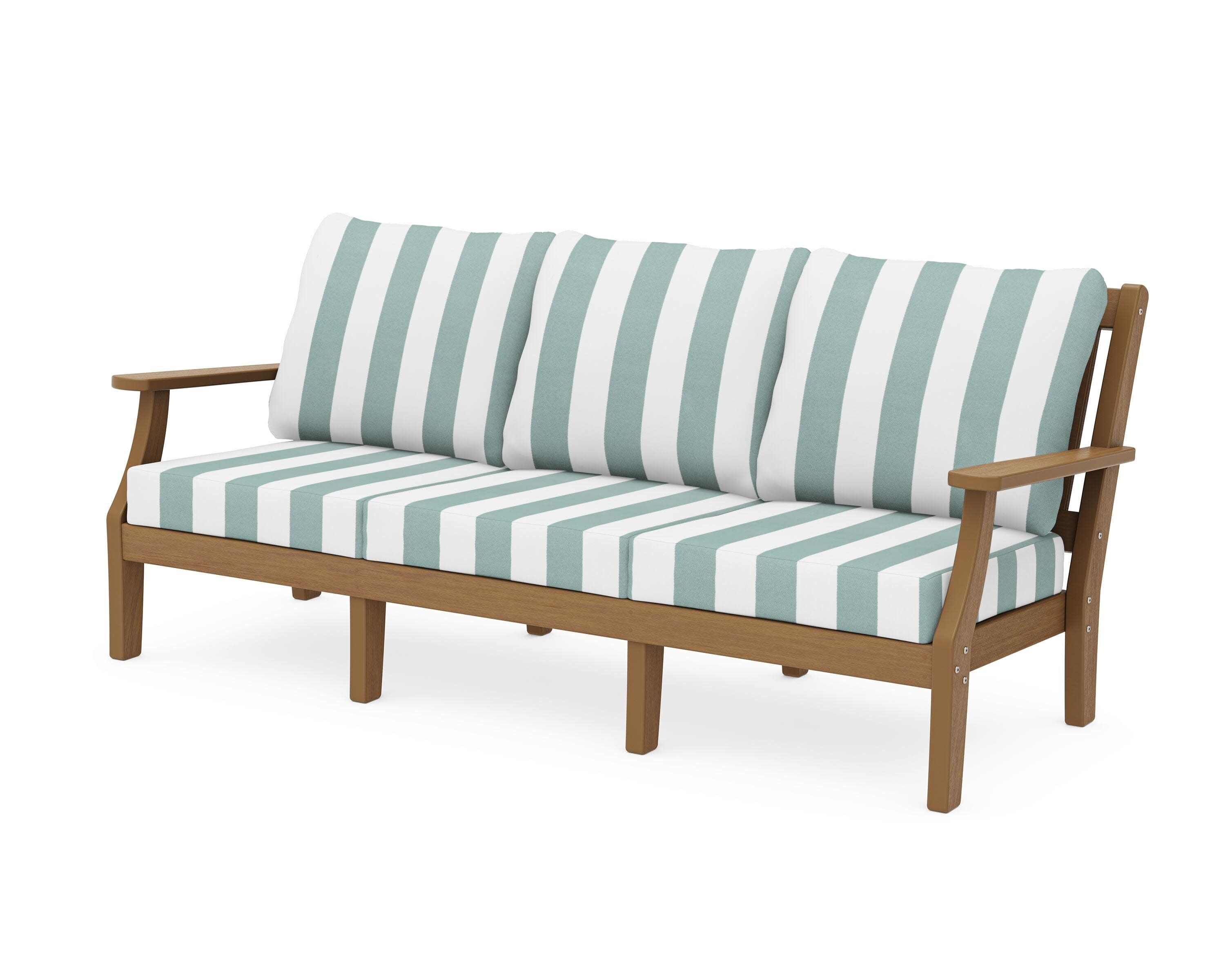 Chinoiserie Deep Seating Sofa in Natural / Cabana Stripe Glacier Spa