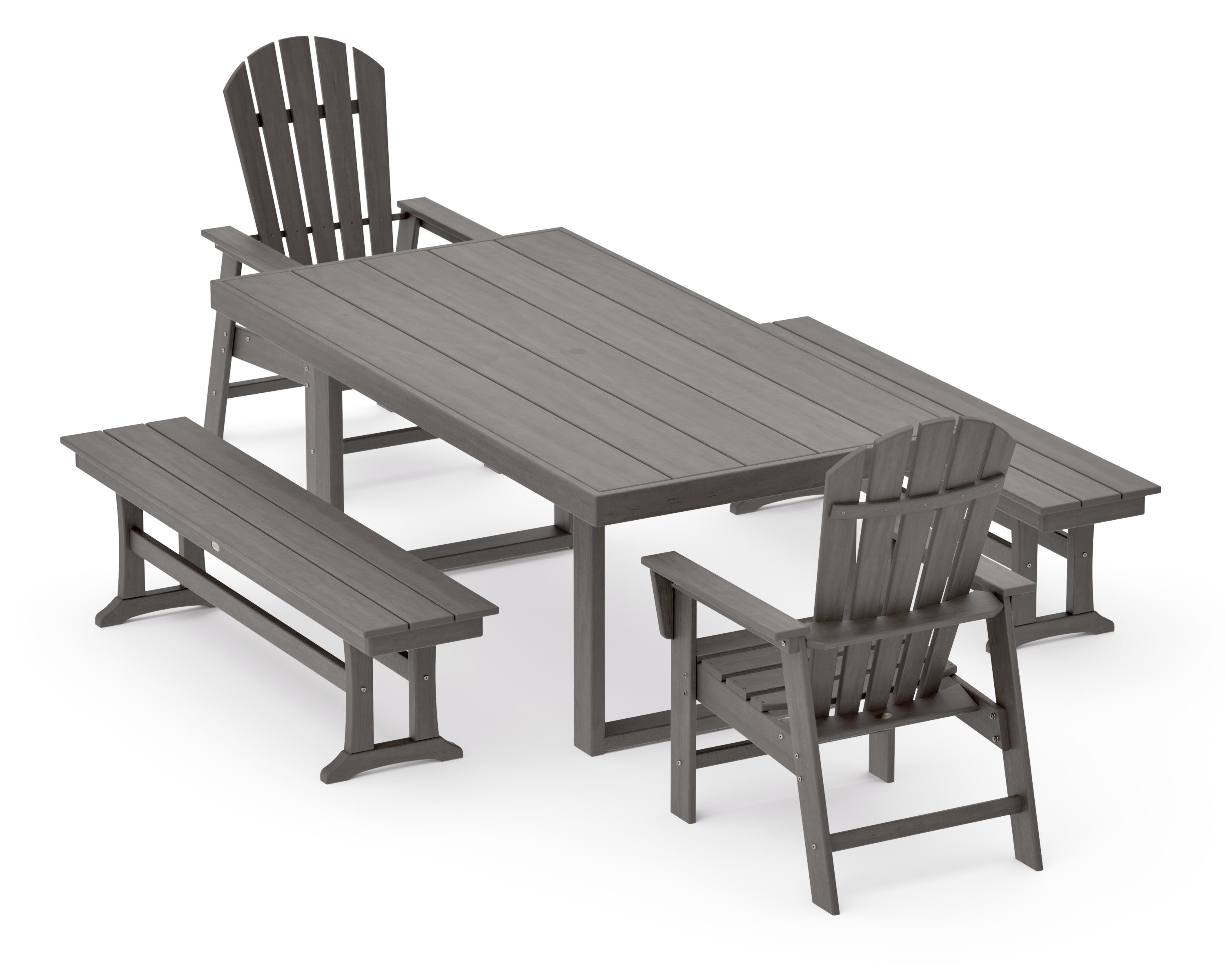 South Beach 5-Piece Dining Set with Benches in Driftwood