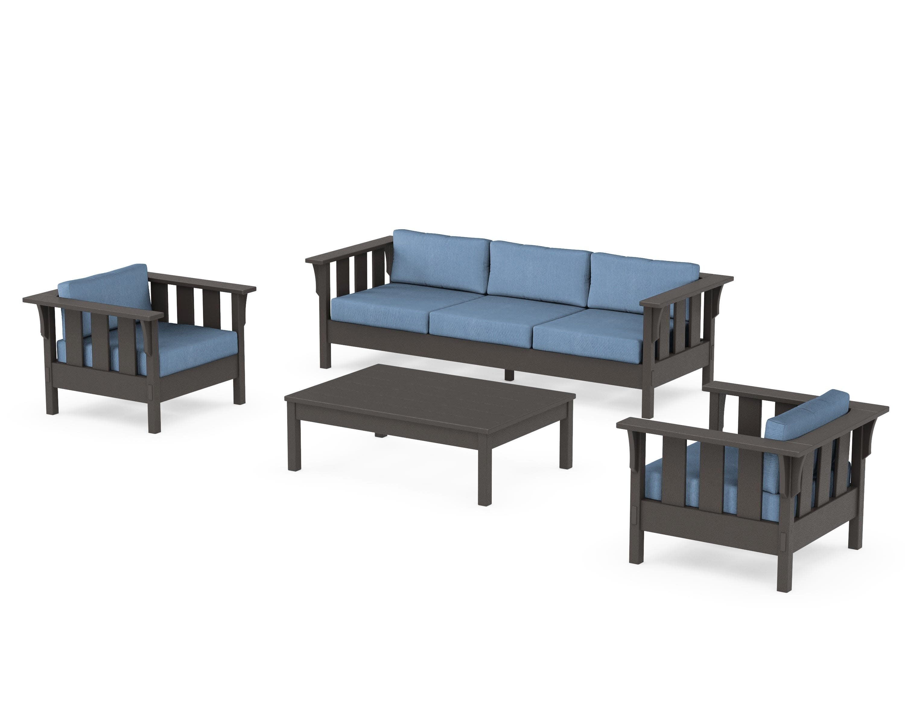 Acadia 4-Piece Deep Seating Set with Sofa in Vintage Coffee / Sky Blue