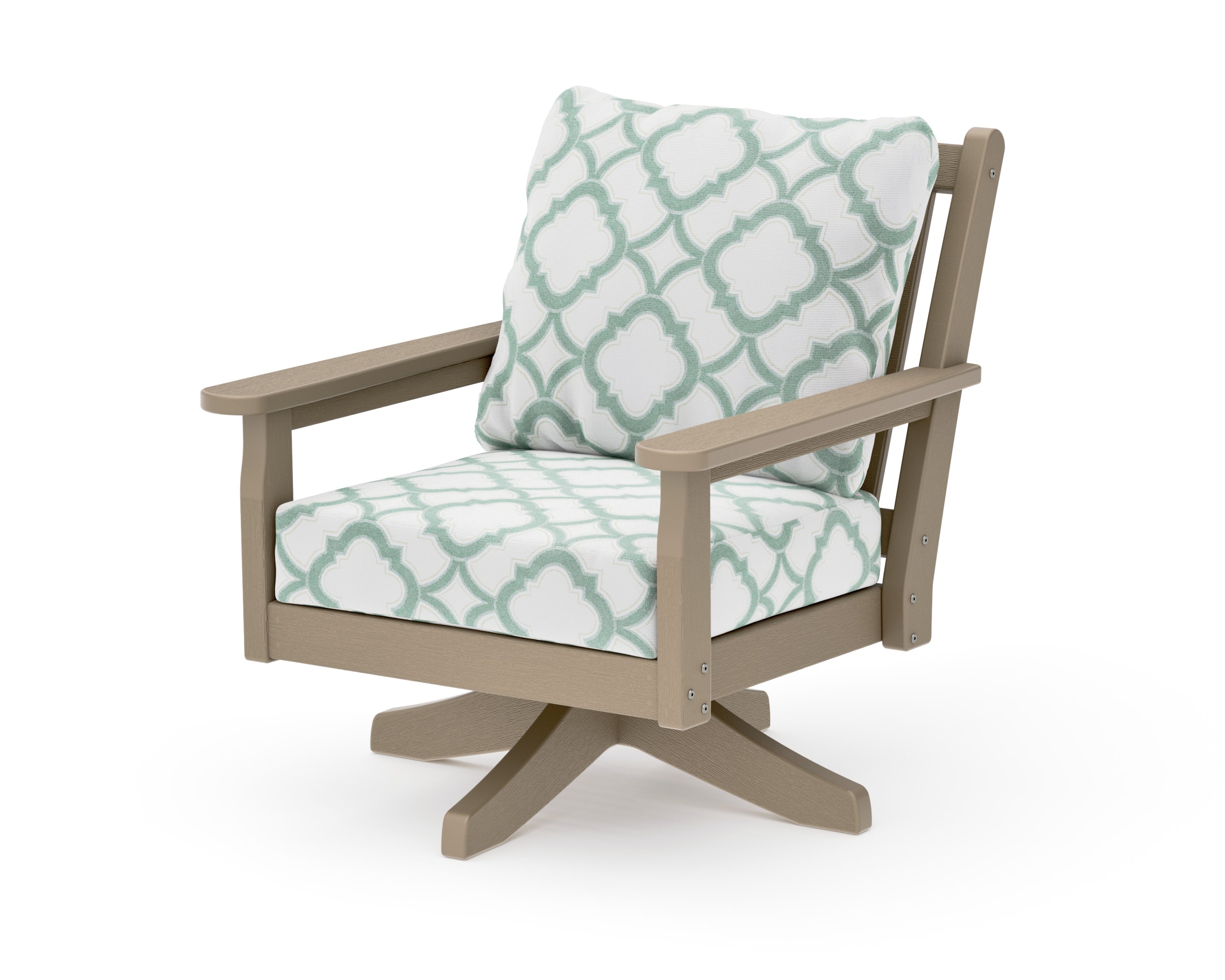 Chippendale Deep Seating Swivel Chair in Vintage Sahara / Trellis Glacier Spa