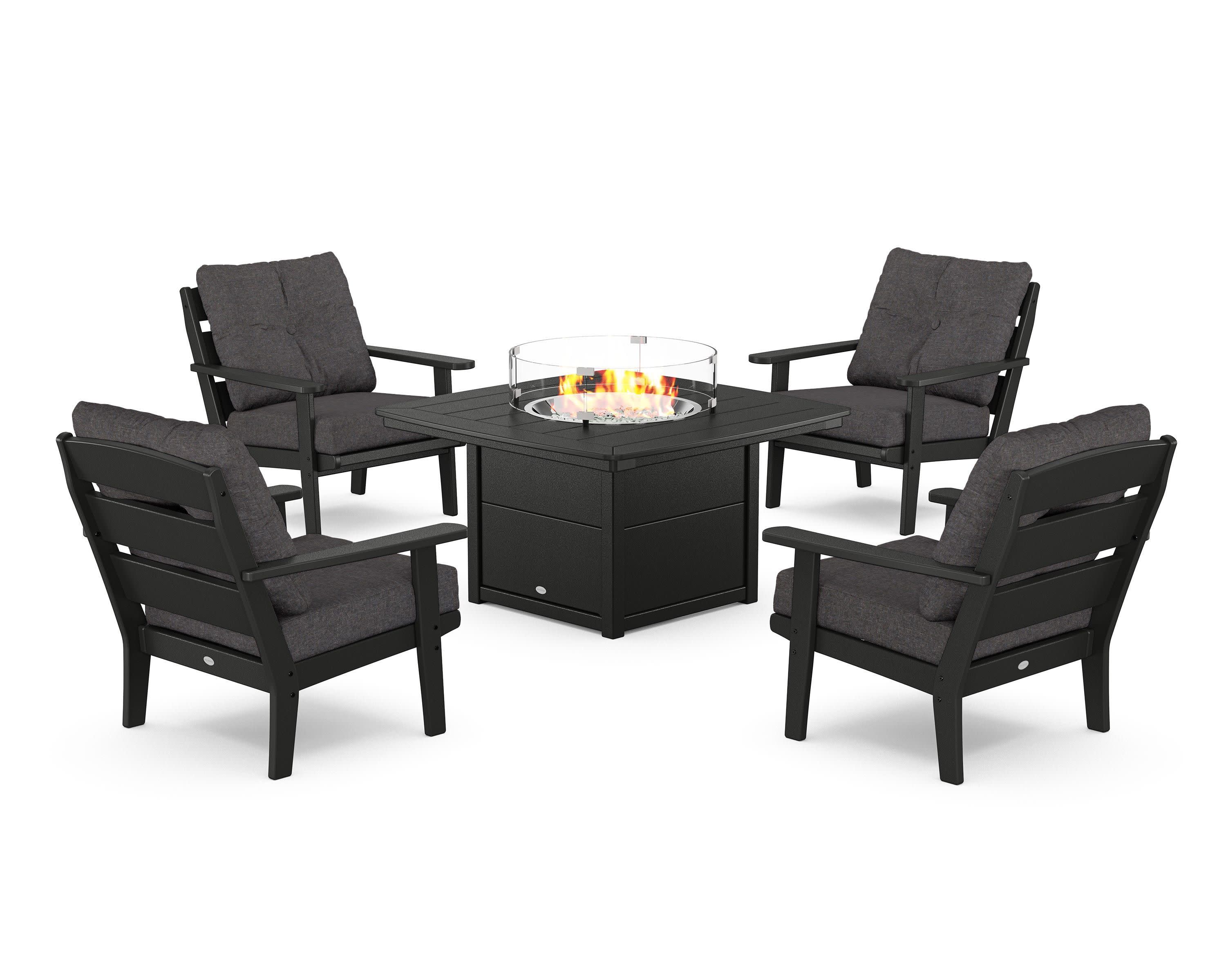 Lakeside 5-Piece Deep Seating Set with Nautical Fire Pit Table in Black / Ash Charcoal