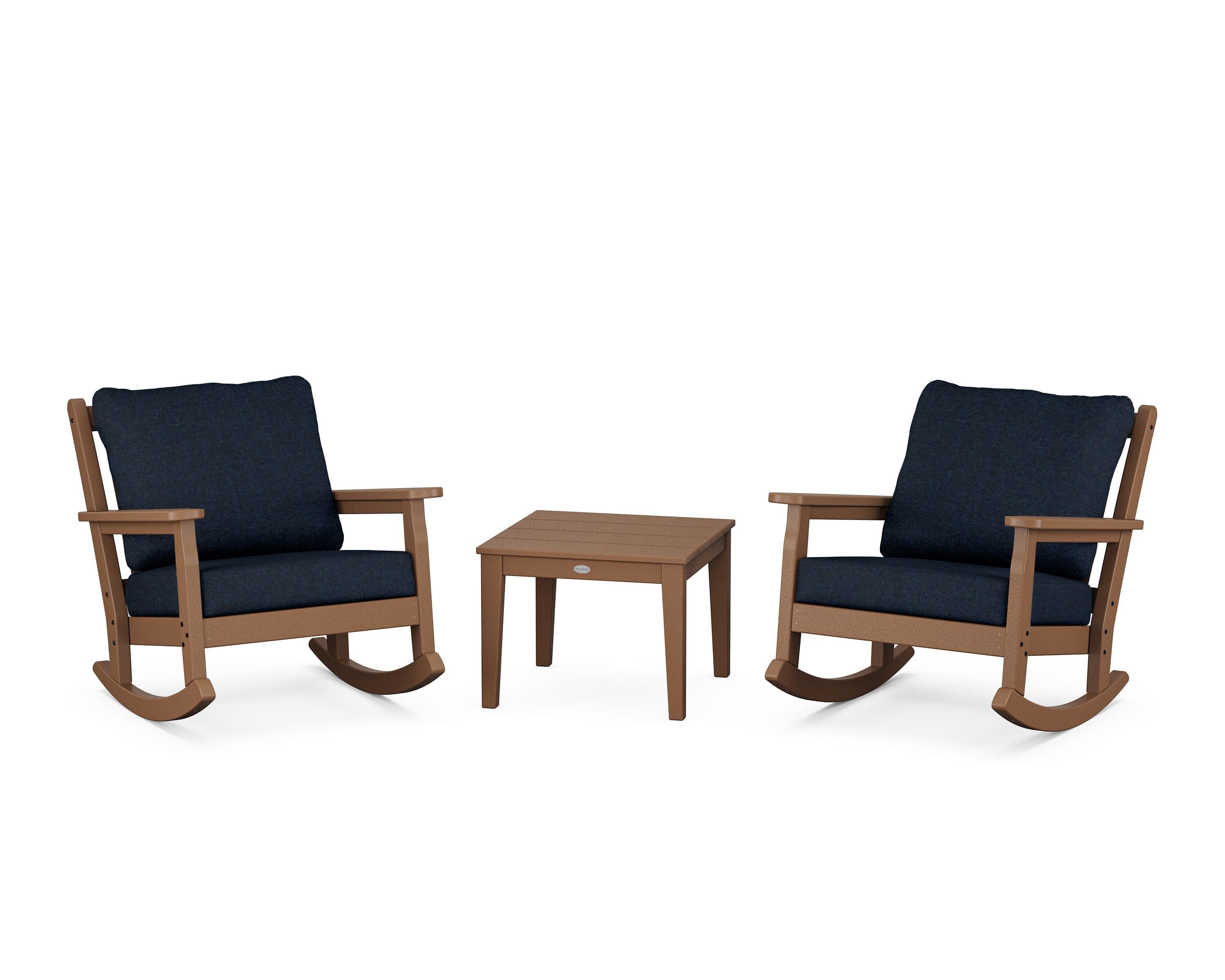 Chippendale 3-Piece Deep Seating Rocker Set in Teak / Marine Indigo