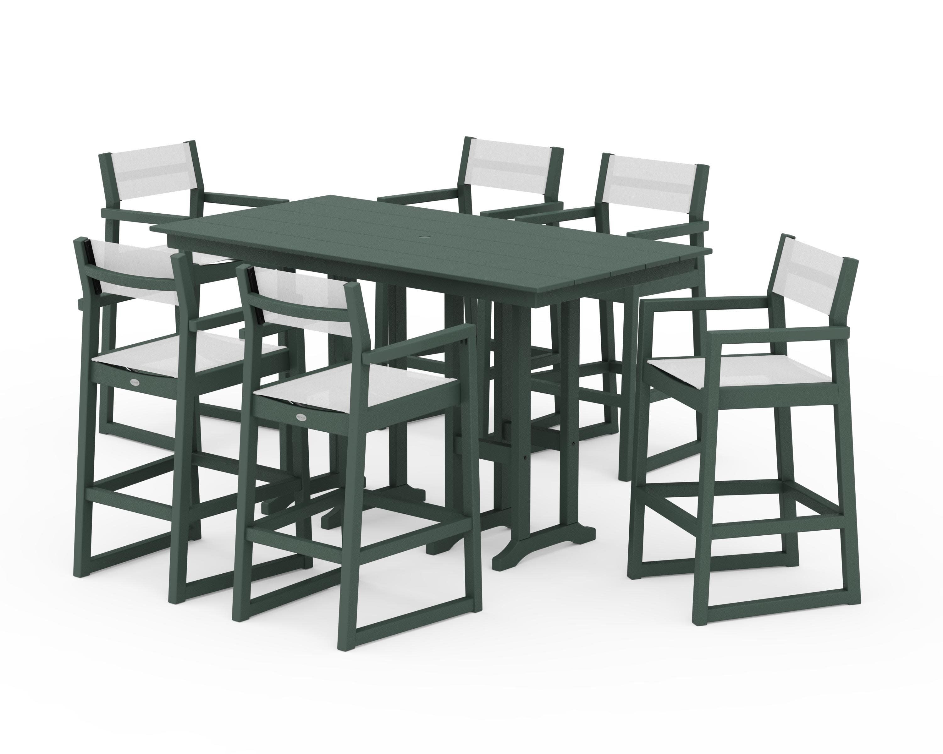 EDGE Sling Arm Chair 7-Piece Farmhouse Bar Set in Green / White Sling