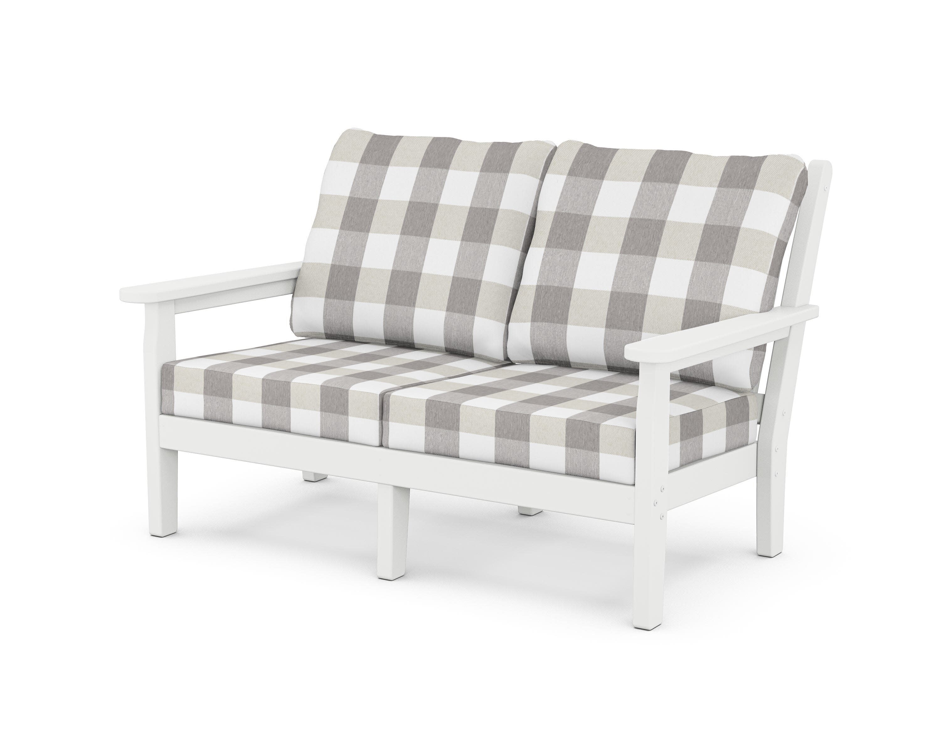 Chippendale Deep Seating Loveseat in White / Buffalo Plaid Grey Mist