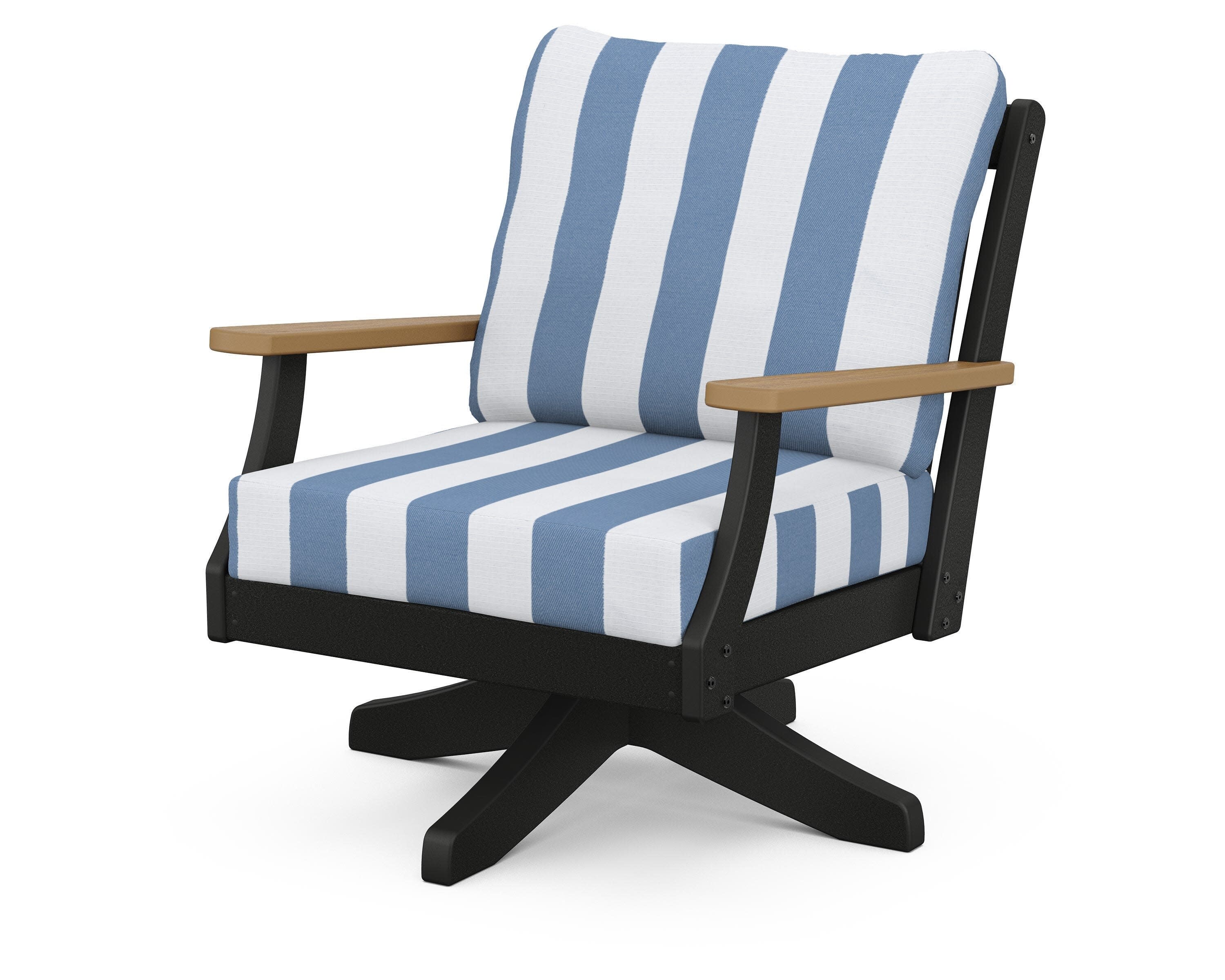 Braxton Deep Seating Swivel Chair in Black / Natural / Cabana Stripe Sky Blue