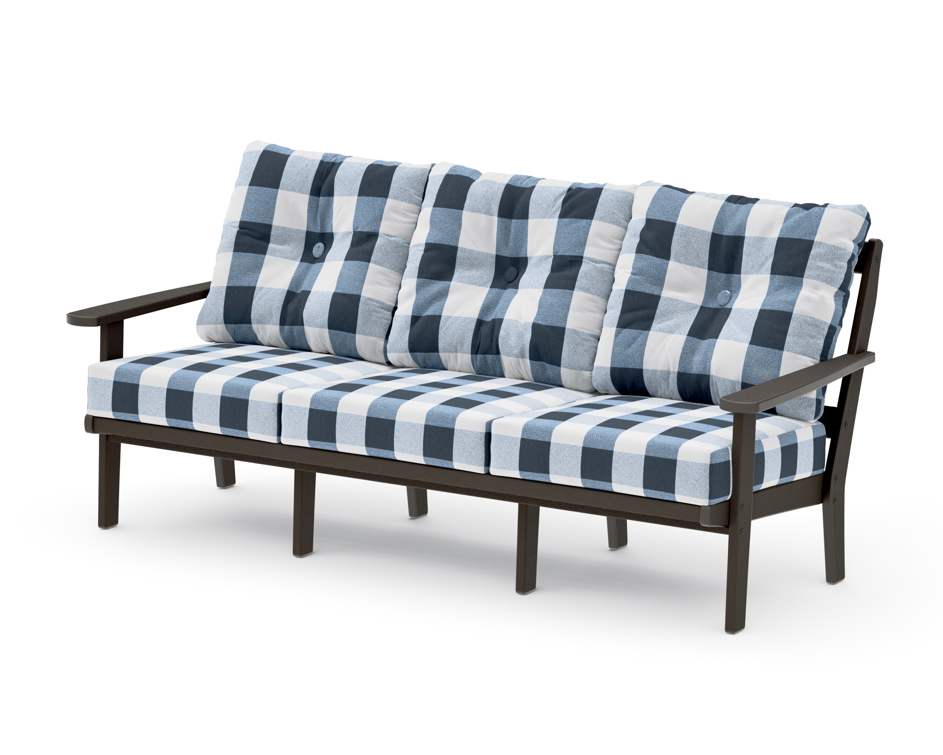 Mission Deep Seating Sofa in Vintage Coffee / Buffalo Plaid Marine Indigo
