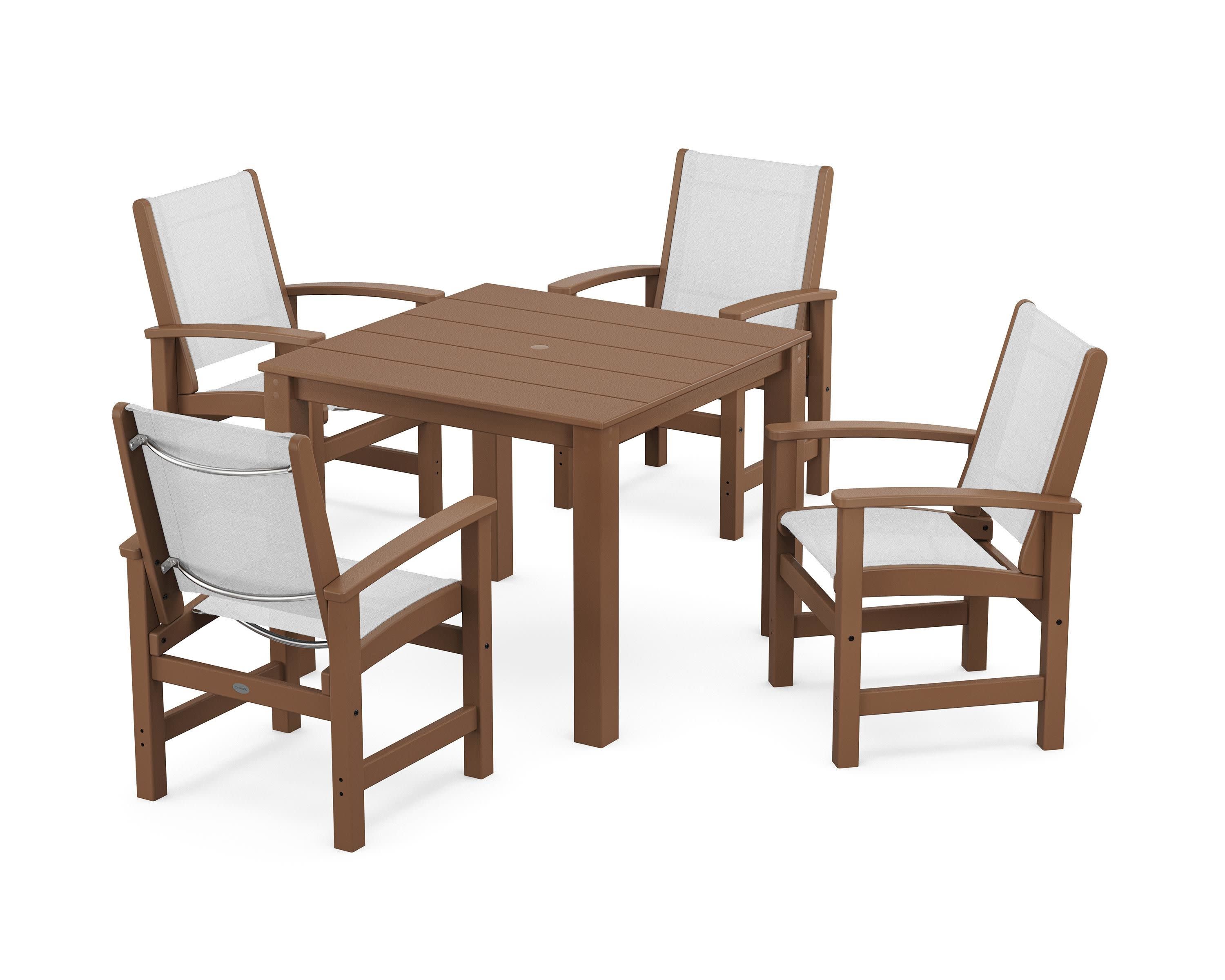 Coastal 5-Piece Parsons Dining Set in Teak / White Sling