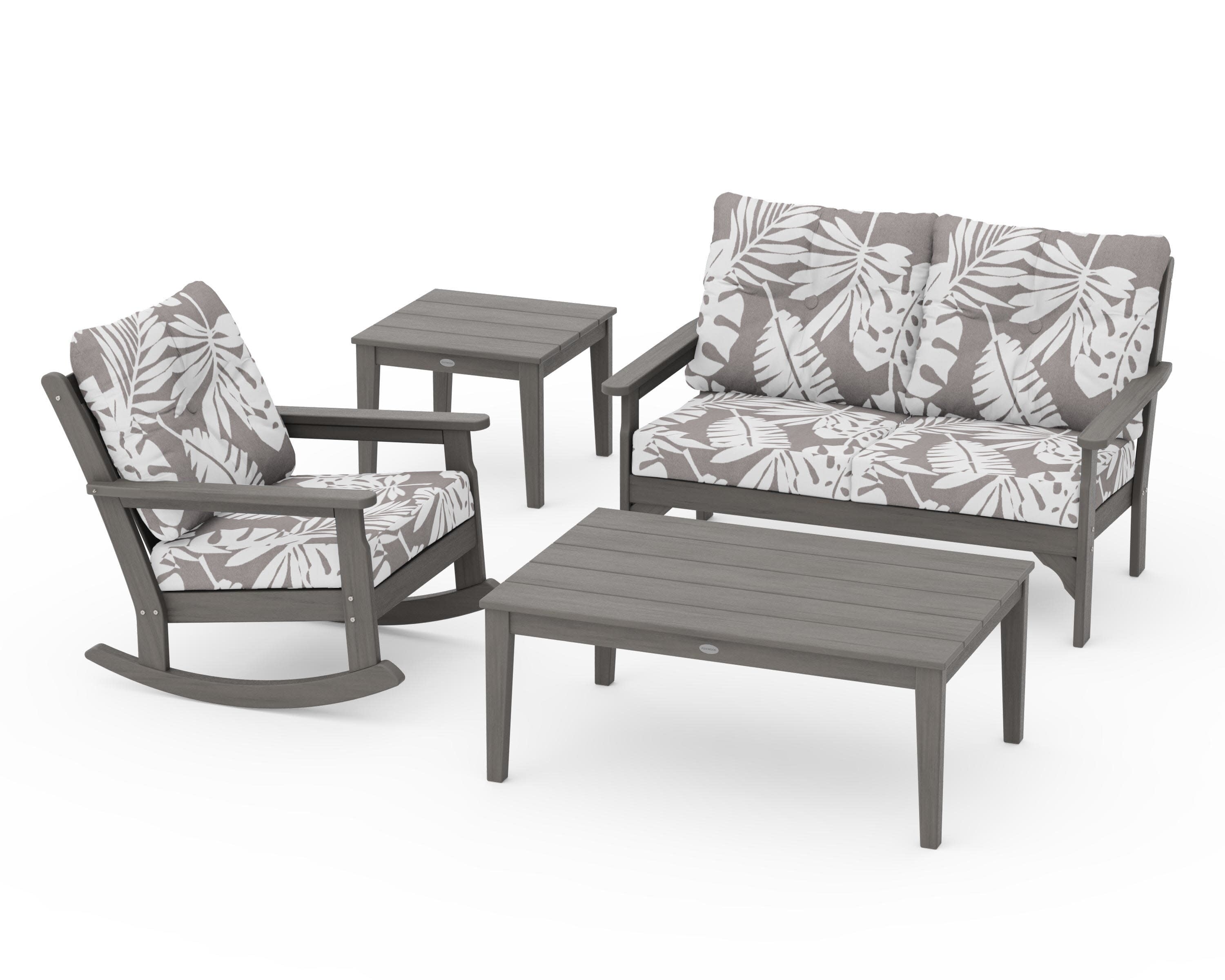 Vineyard 4-Piece Deep Seating Rocker Set in Driftwood / Leaf Grey Mist