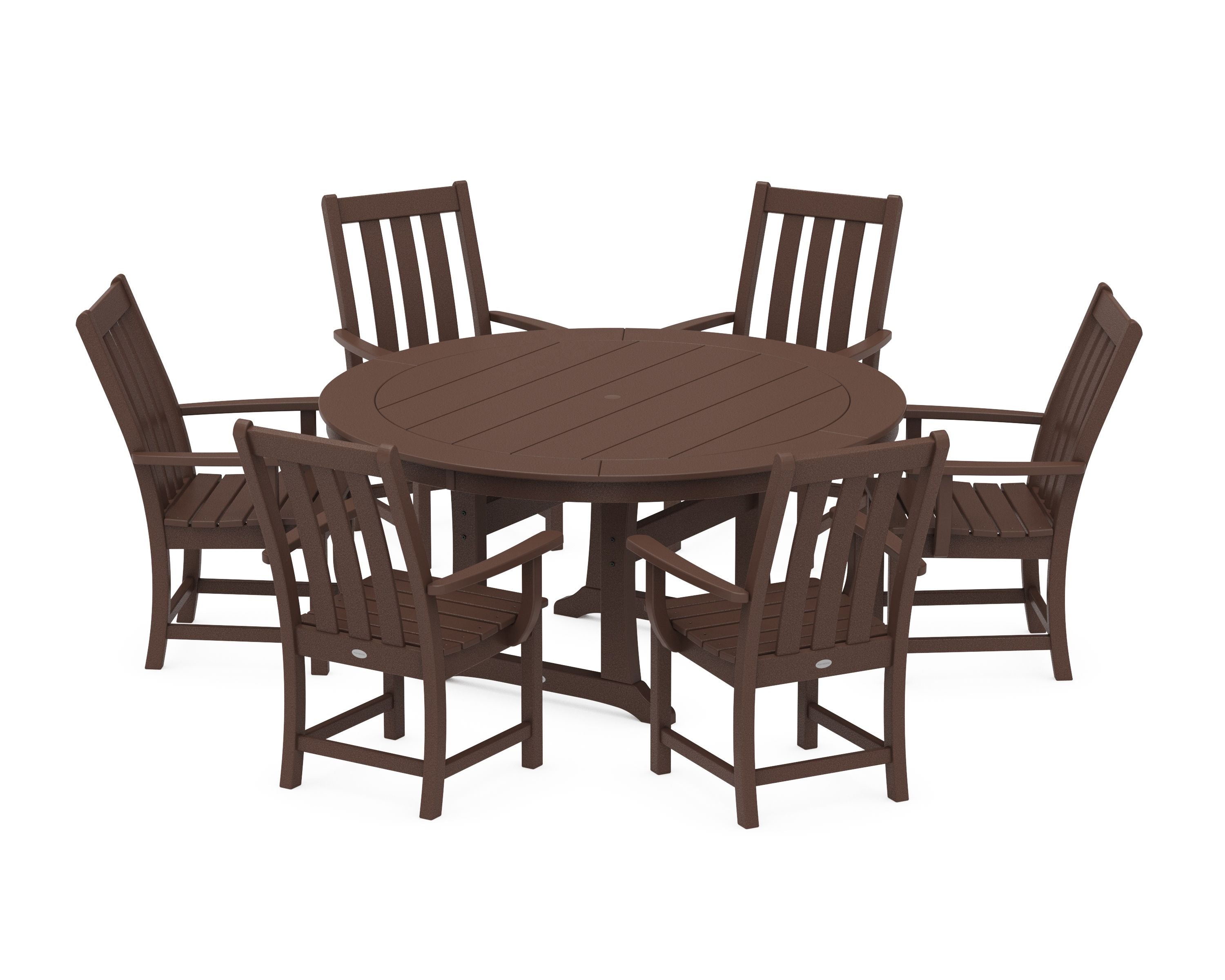 Vineyard 7-Piece Arm Chair Round Dining Set in Mahogany