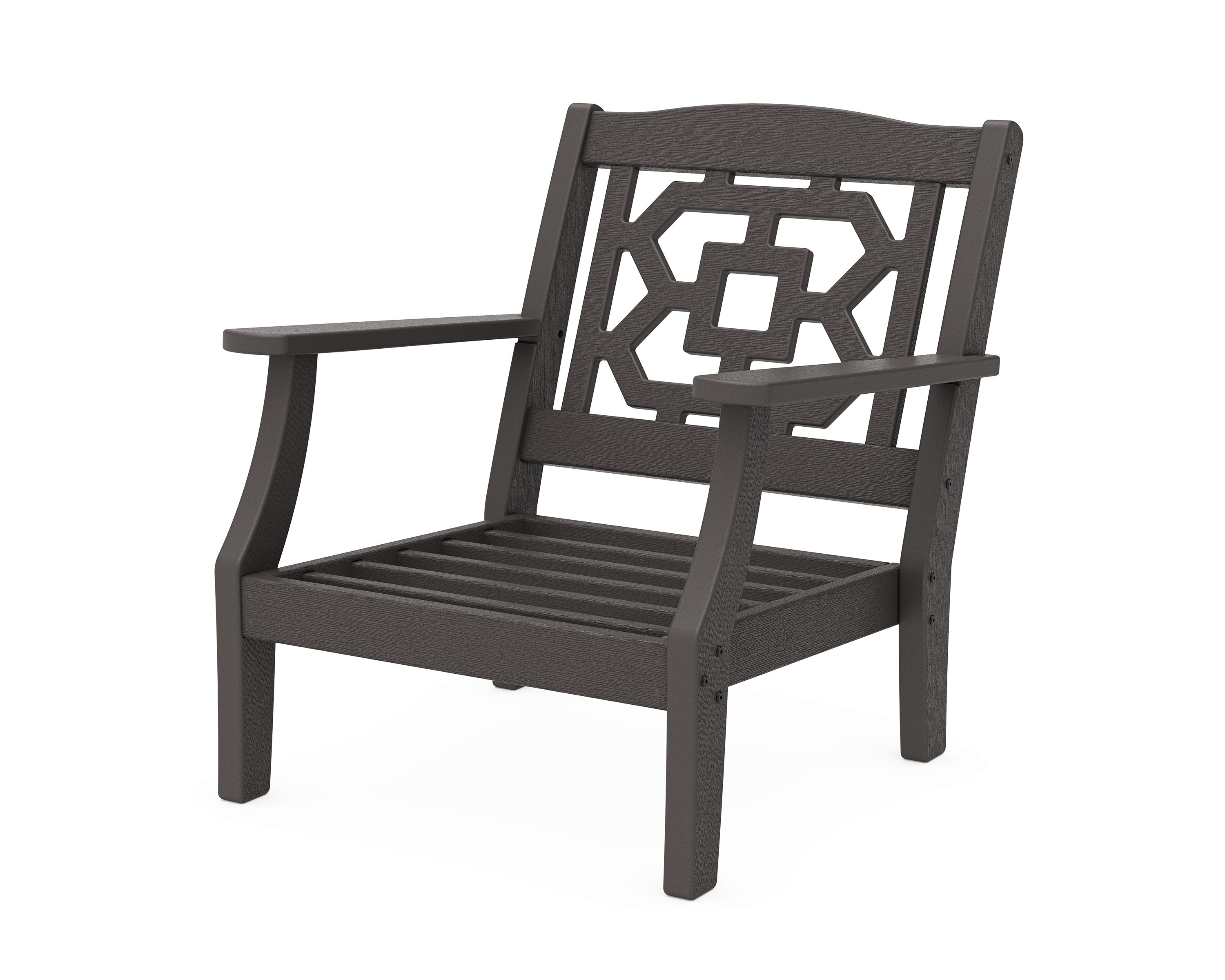 Chinoiserie Deep Seating Chair Frame in Vintage Coffee