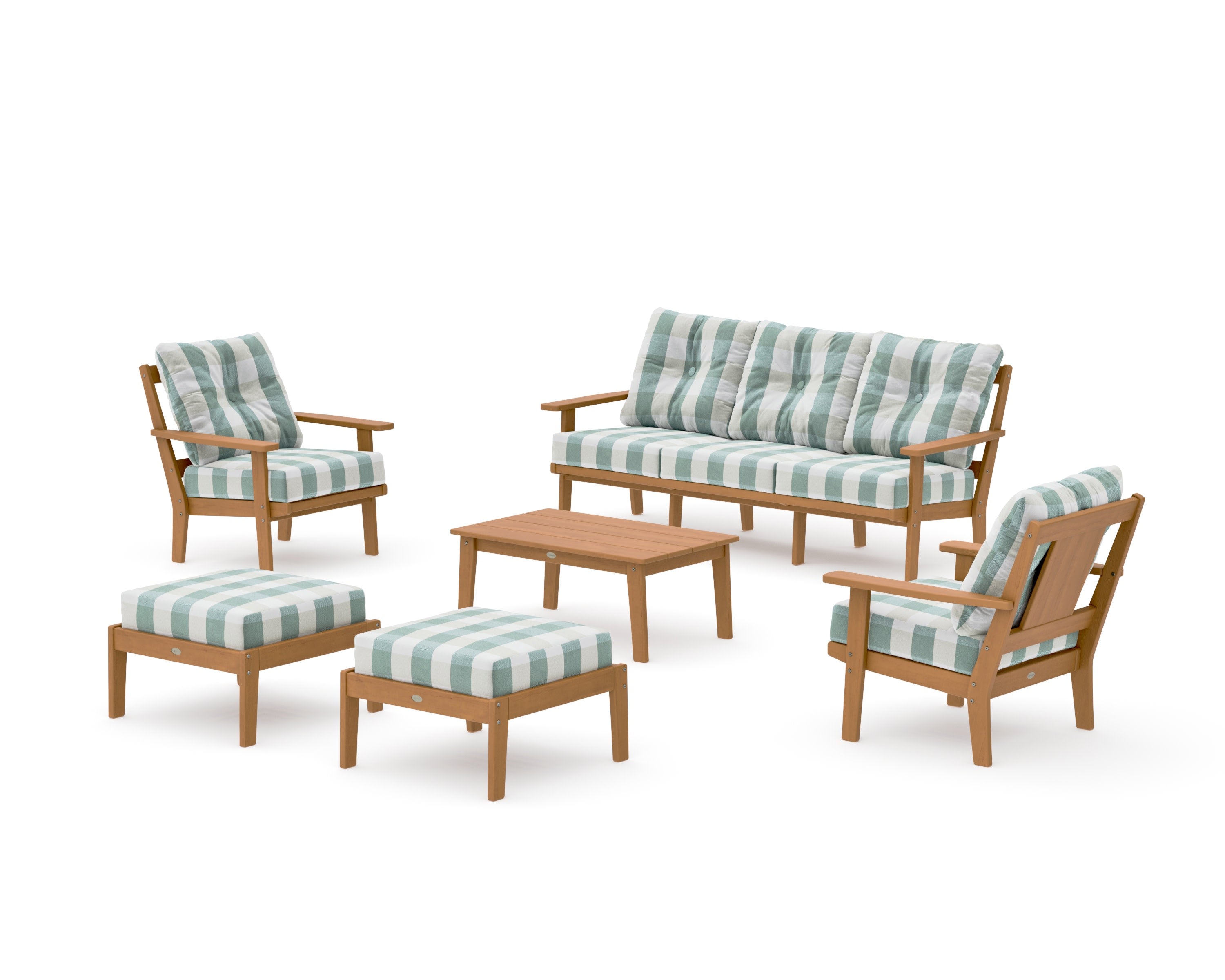 Prairie 6-Piece Lounge Sofa Set in Natural / Buffalo Plaid Glacier Spa