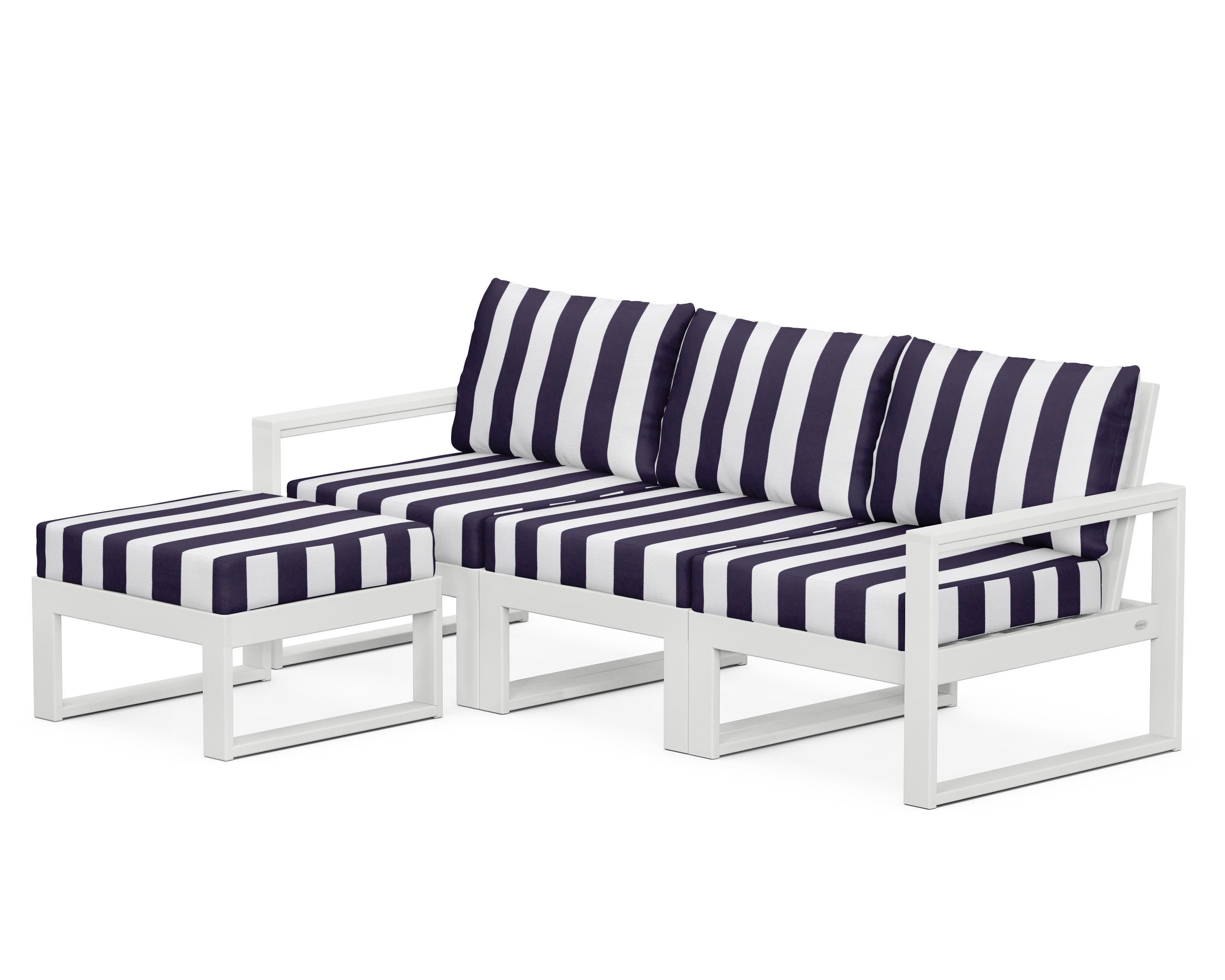 EDGE 4-Piece Modular Deep Seating Set with Ottoman in White / Cabana Stripe Navy
