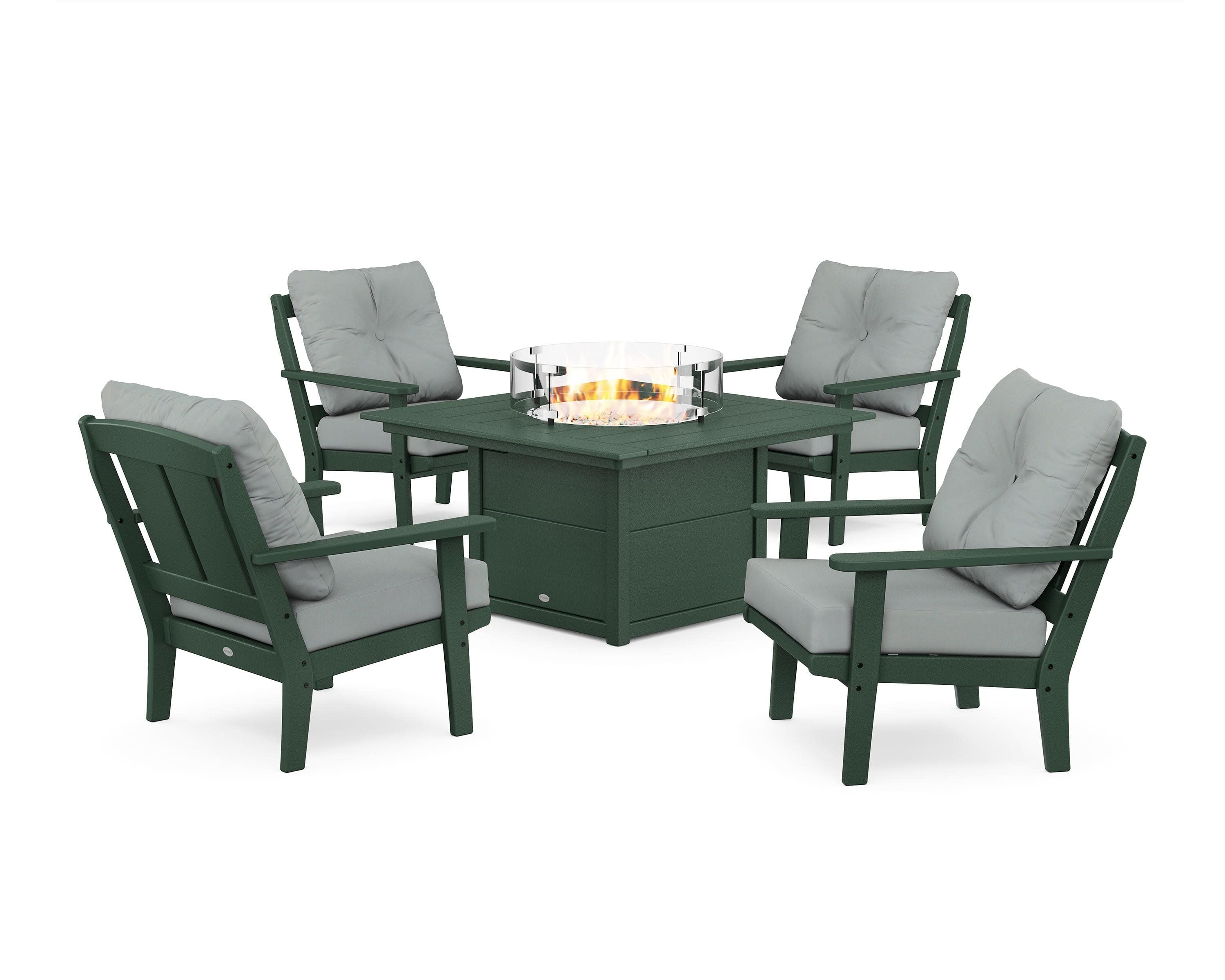 Mission 5-Piece Deep Seating Set with Fire Pit Table in Green / Spa