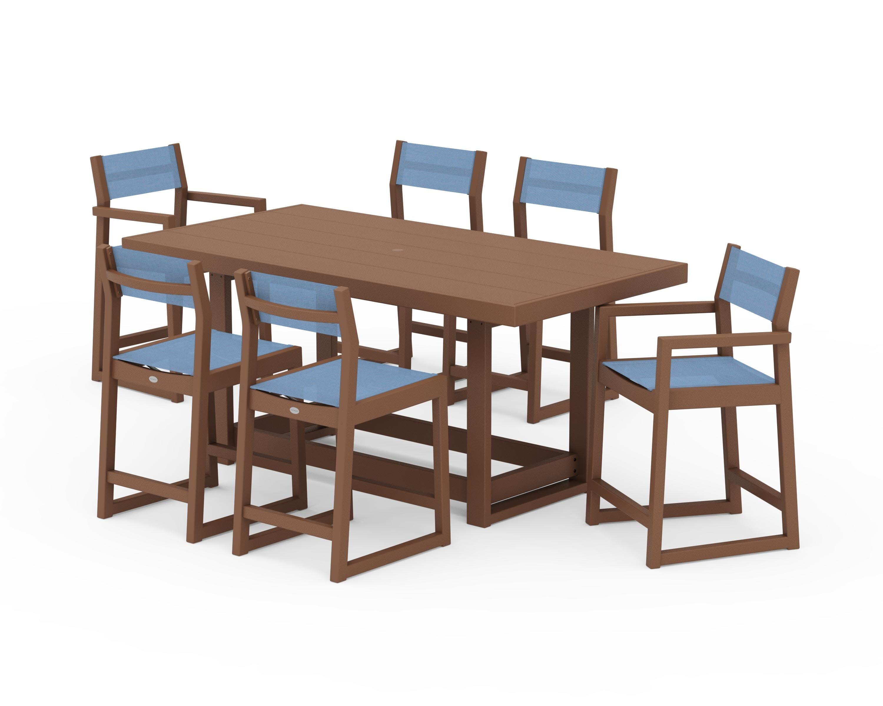 EDGE Sling 7-Piece Counter Table Set in Teak / Poolside Sling