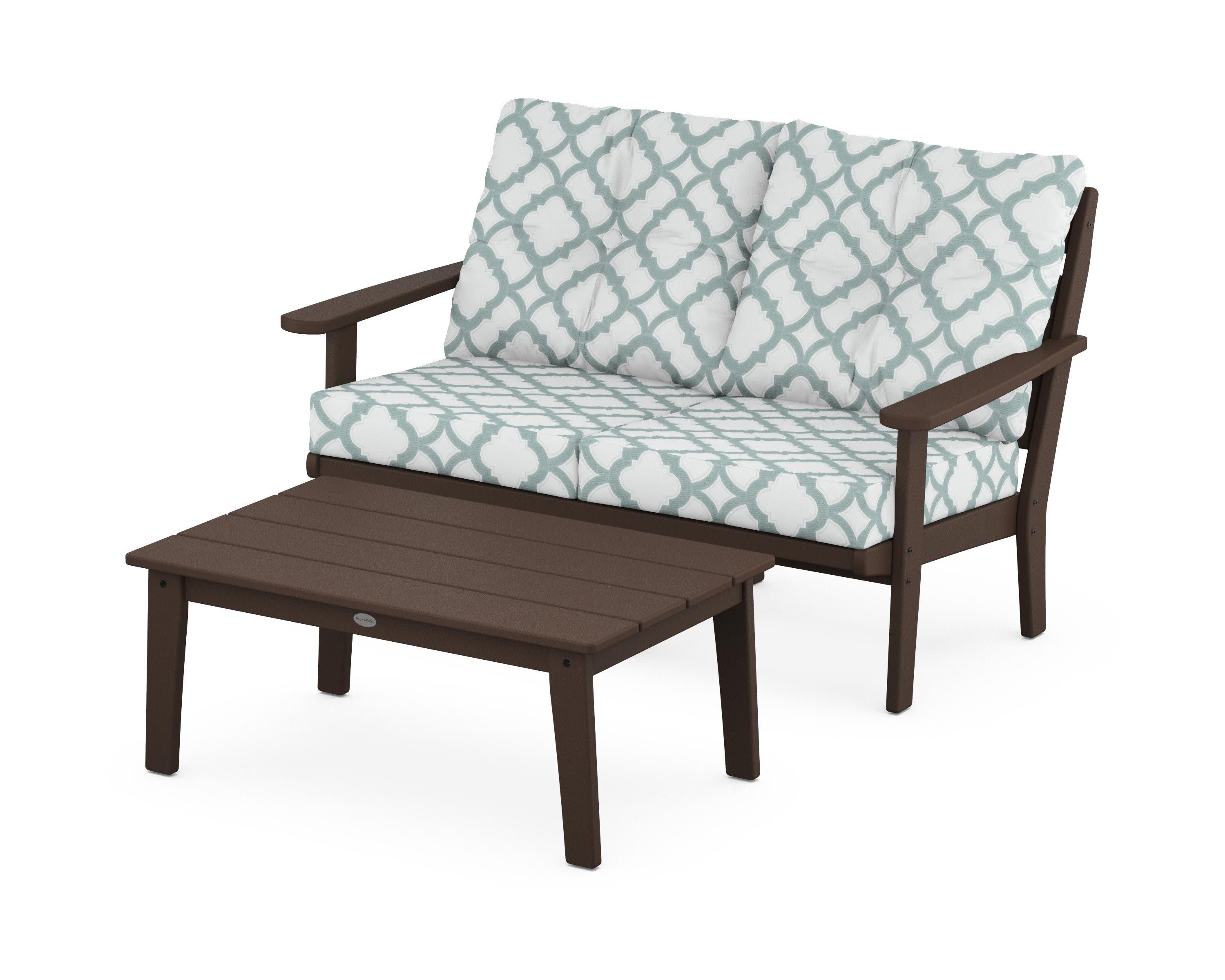 Lakeside 2-Piece Lounge Loveseat Set in Mahogany / Trellis Glacier Spa