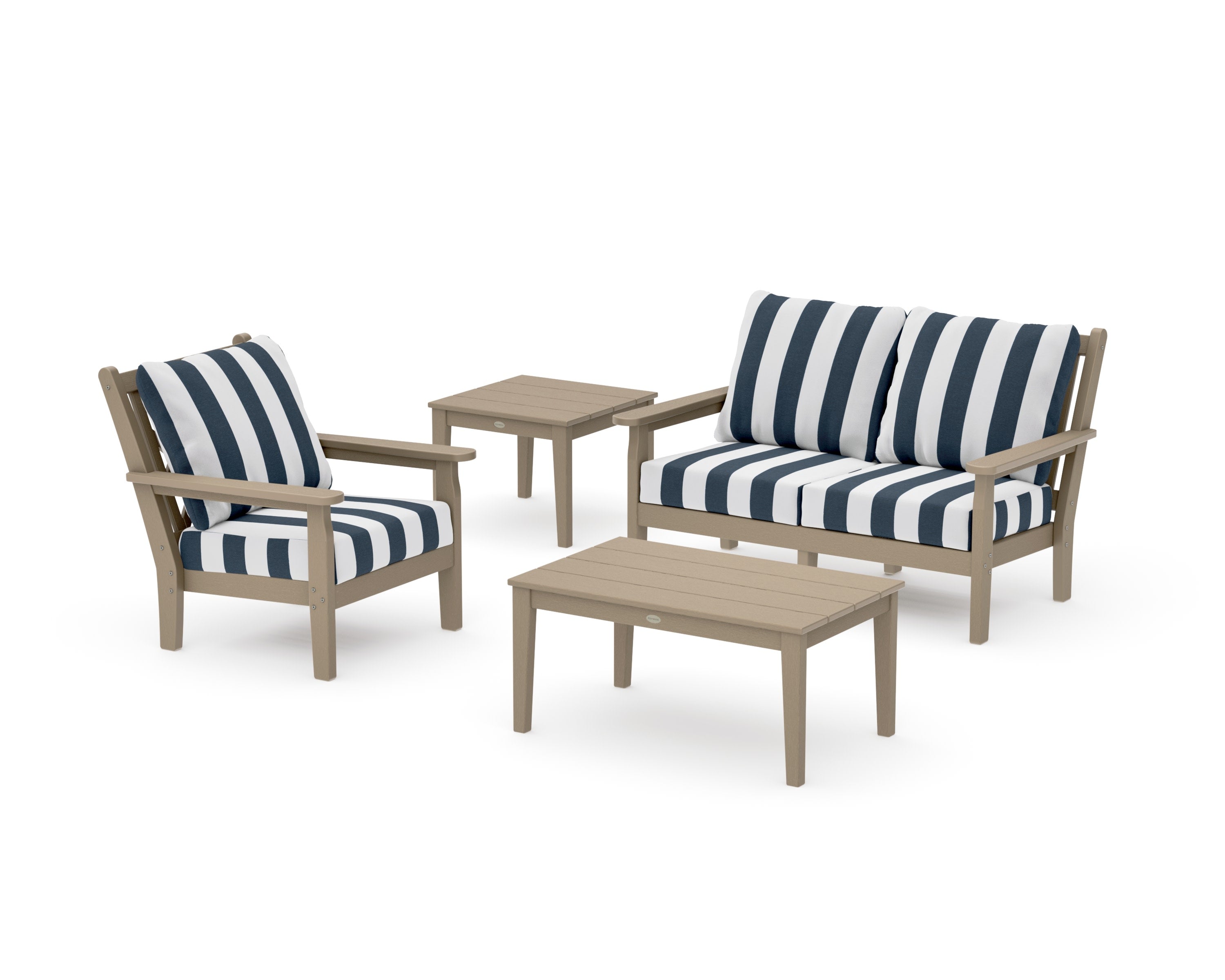 Chippendale 4-Piece Deep Seating Set in Vintage Sahara / Cabana Stripe Marine Indigo