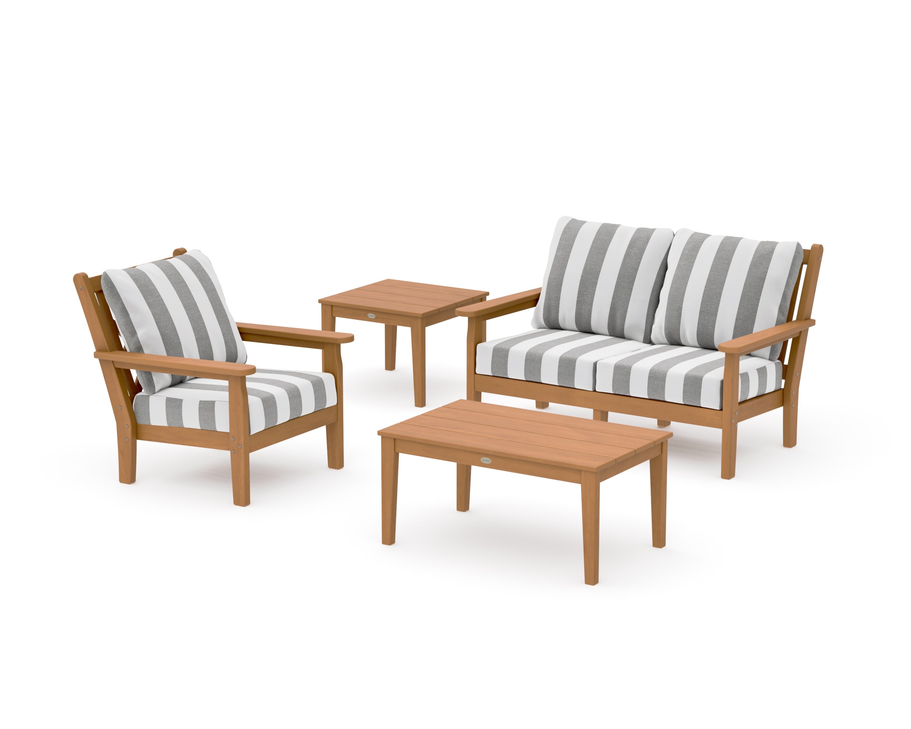 Chippendale 4-Piece Deep Seating Set in Natural / Cabana Stripe Grey Mist