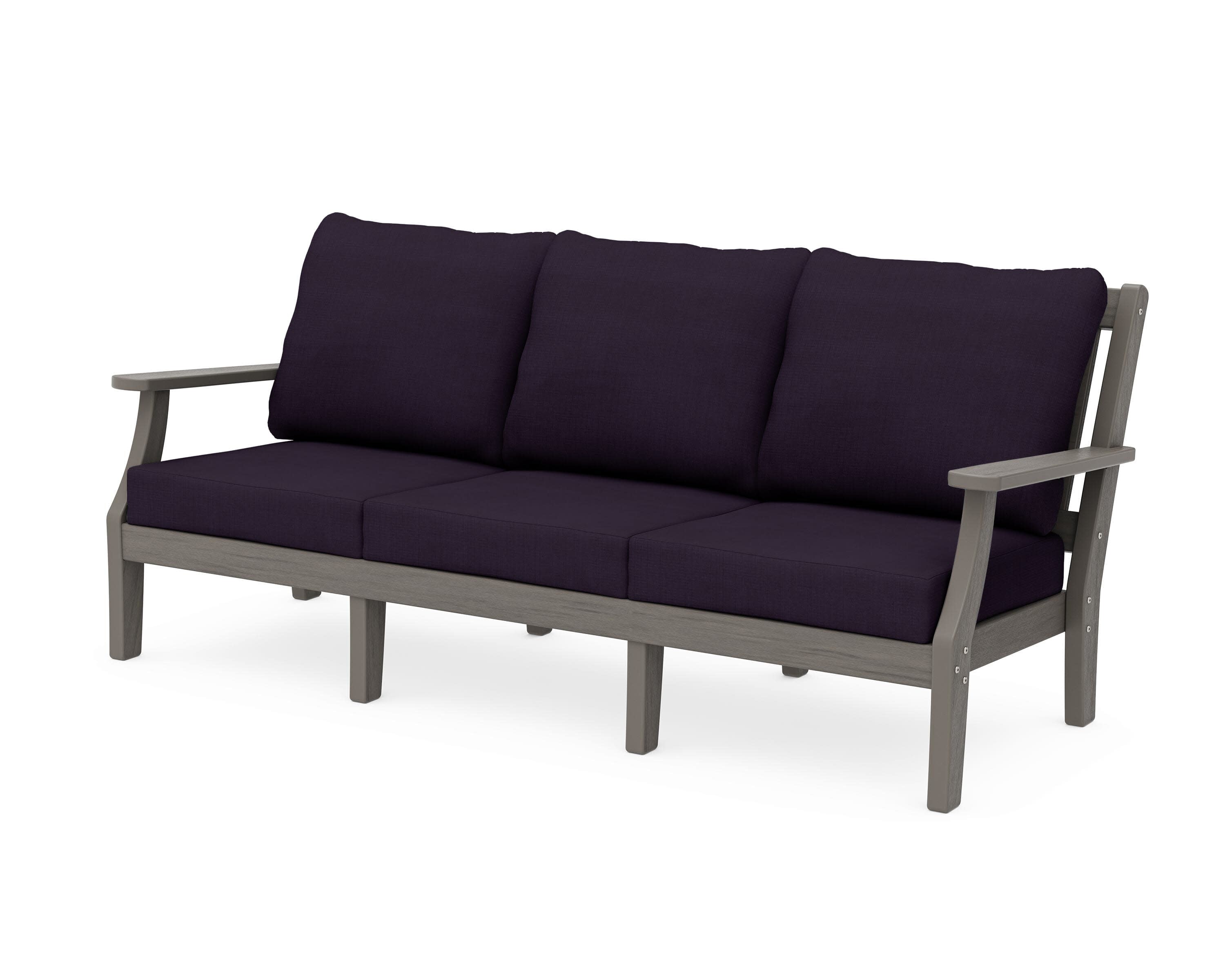 Chinoiserie Deep Seating Sofa in Driftwood / Navy Linen