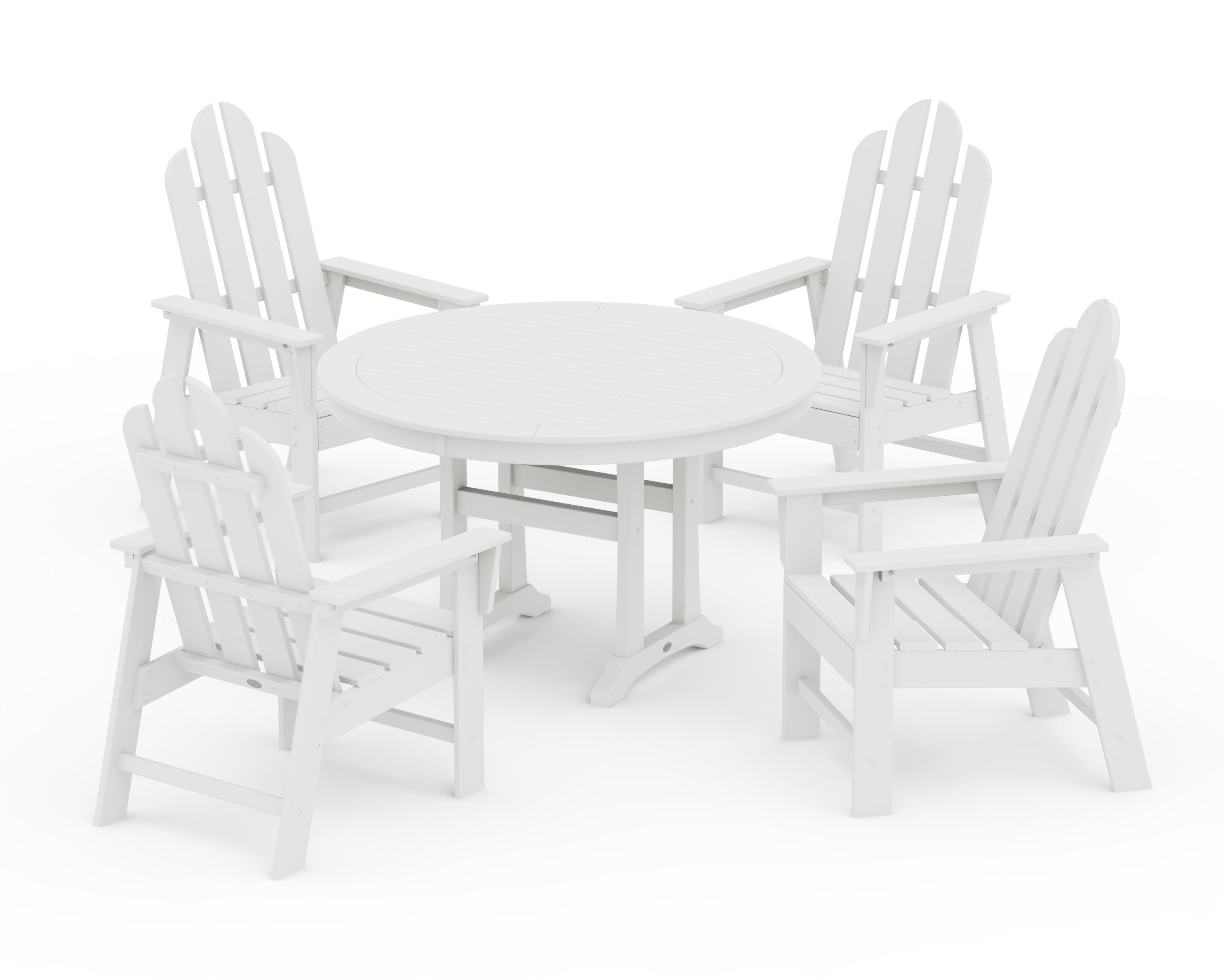 Long Island 5-Piece Round Dining Set with Trestle Legs in White