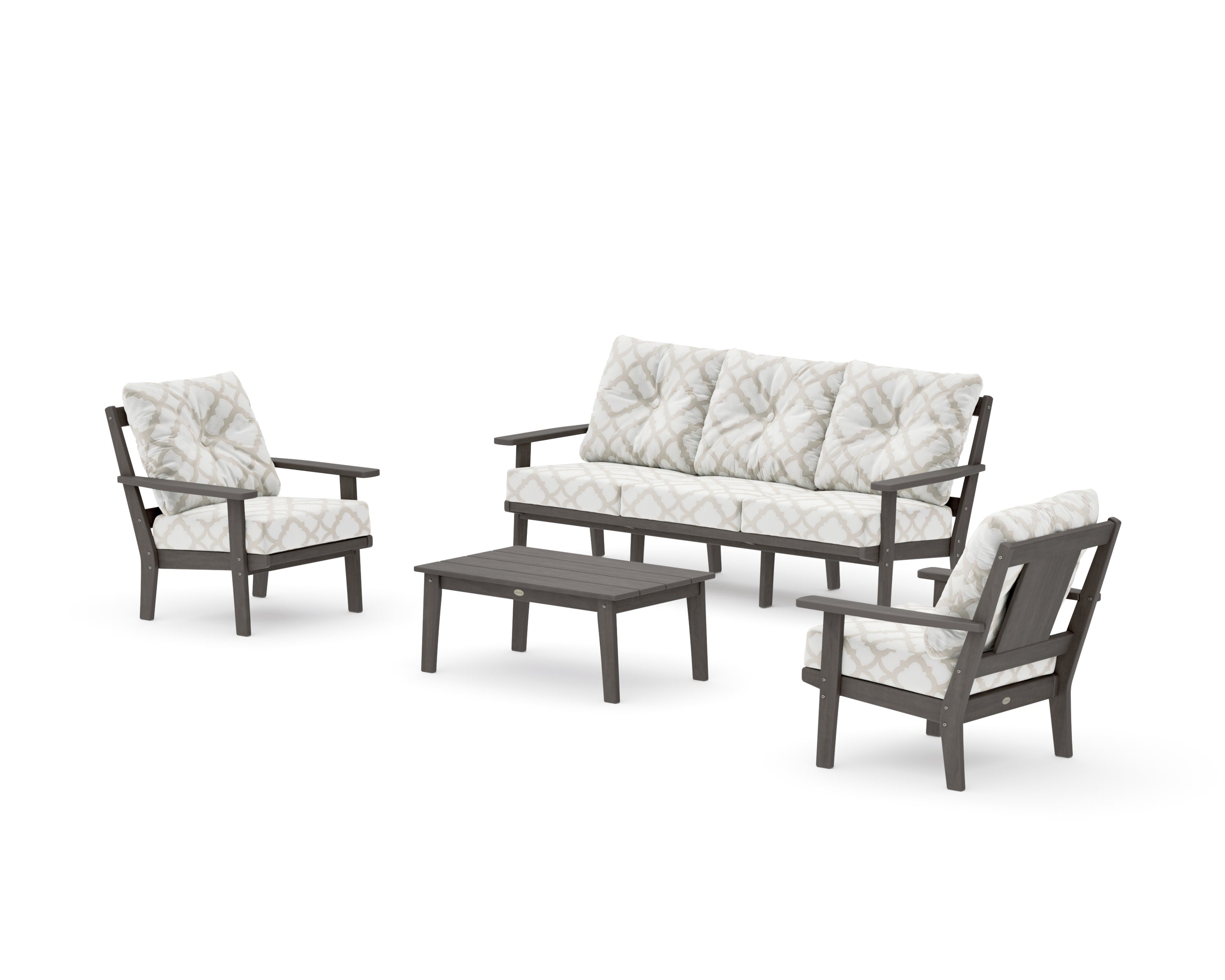 Prairie 4-Piece Deep Seating Set with Sofa in Driftwood / Trellis Dune Burlap