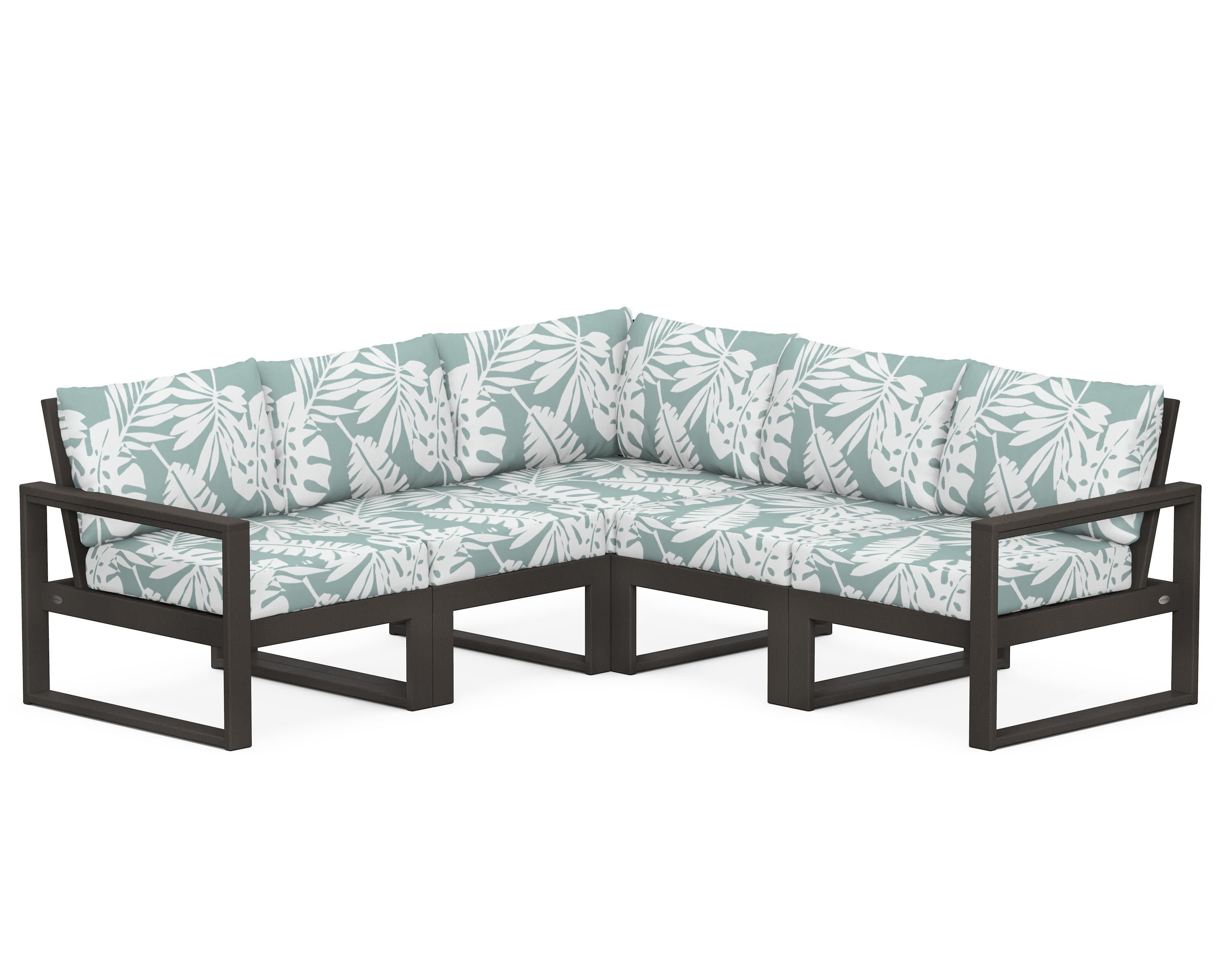 EDGE 5-Piece Modular Deep Seating Set in Vintage Coffee / Leaf Glacier Spa