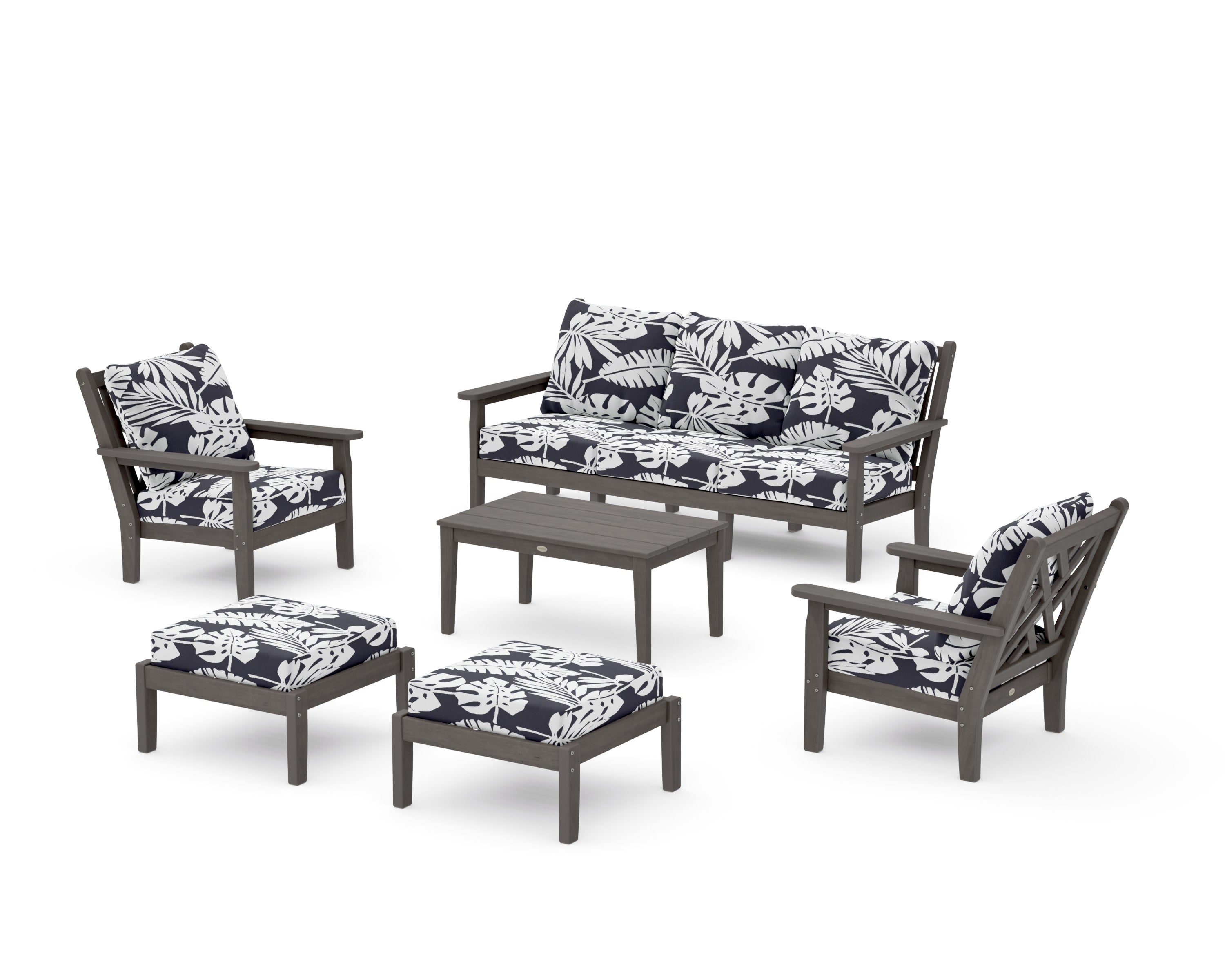 Chippendale 6-Piece Lounge Sofa Set in Driftwood / Leaf Navy