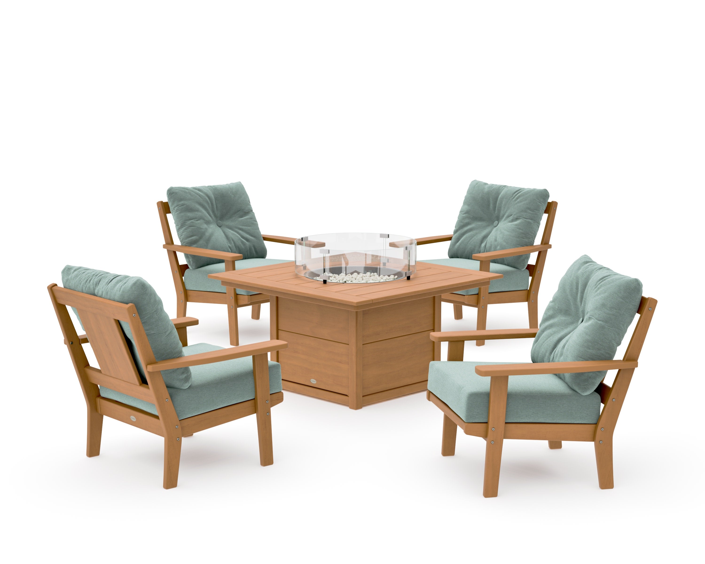 Prairie 5-Piece Deep Seating Set with Fire Pit Table in Natural / Glacier Spa