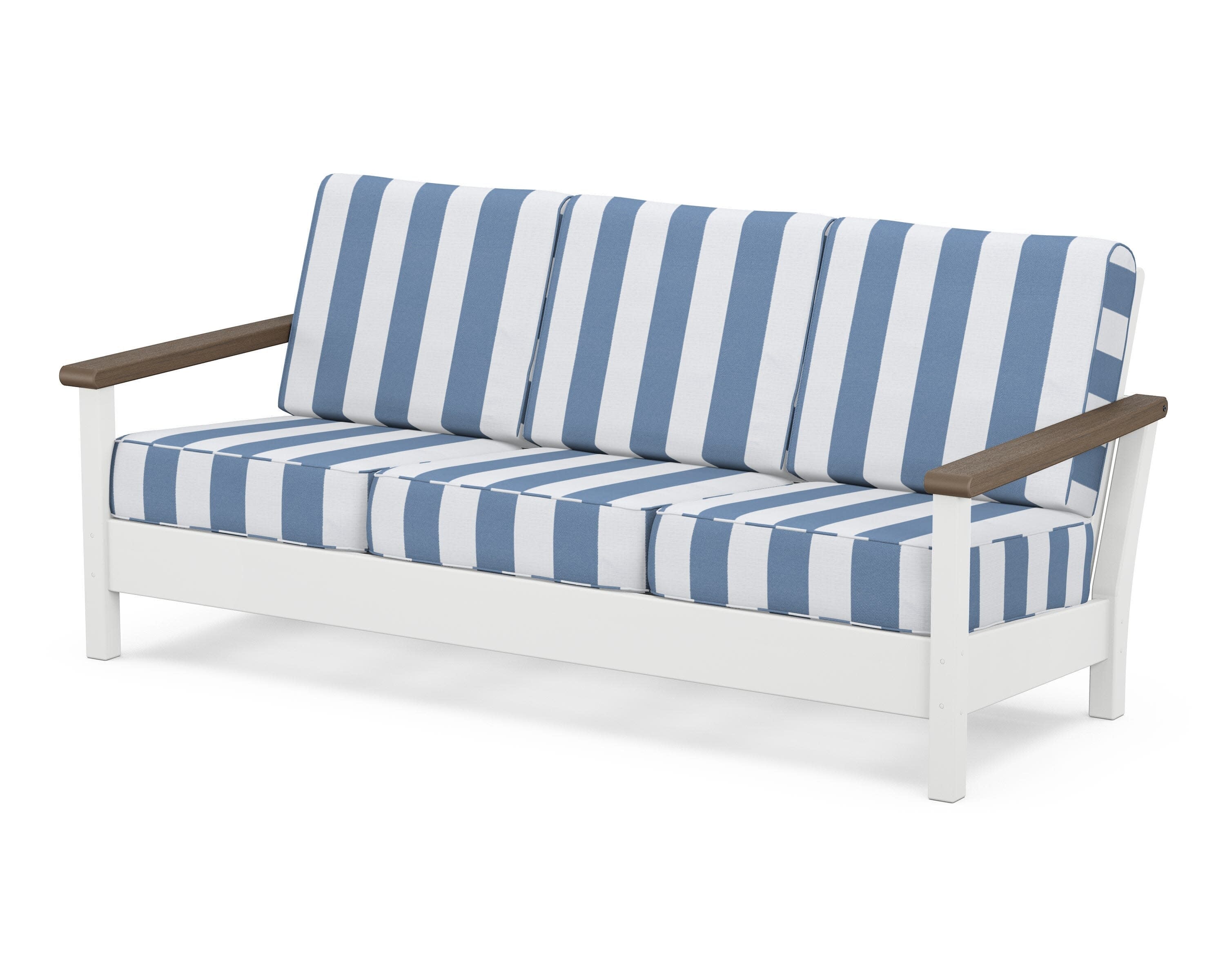 Harbour Deep Seating Sofa in White / Kona / Cabana Stripe Sky Blue