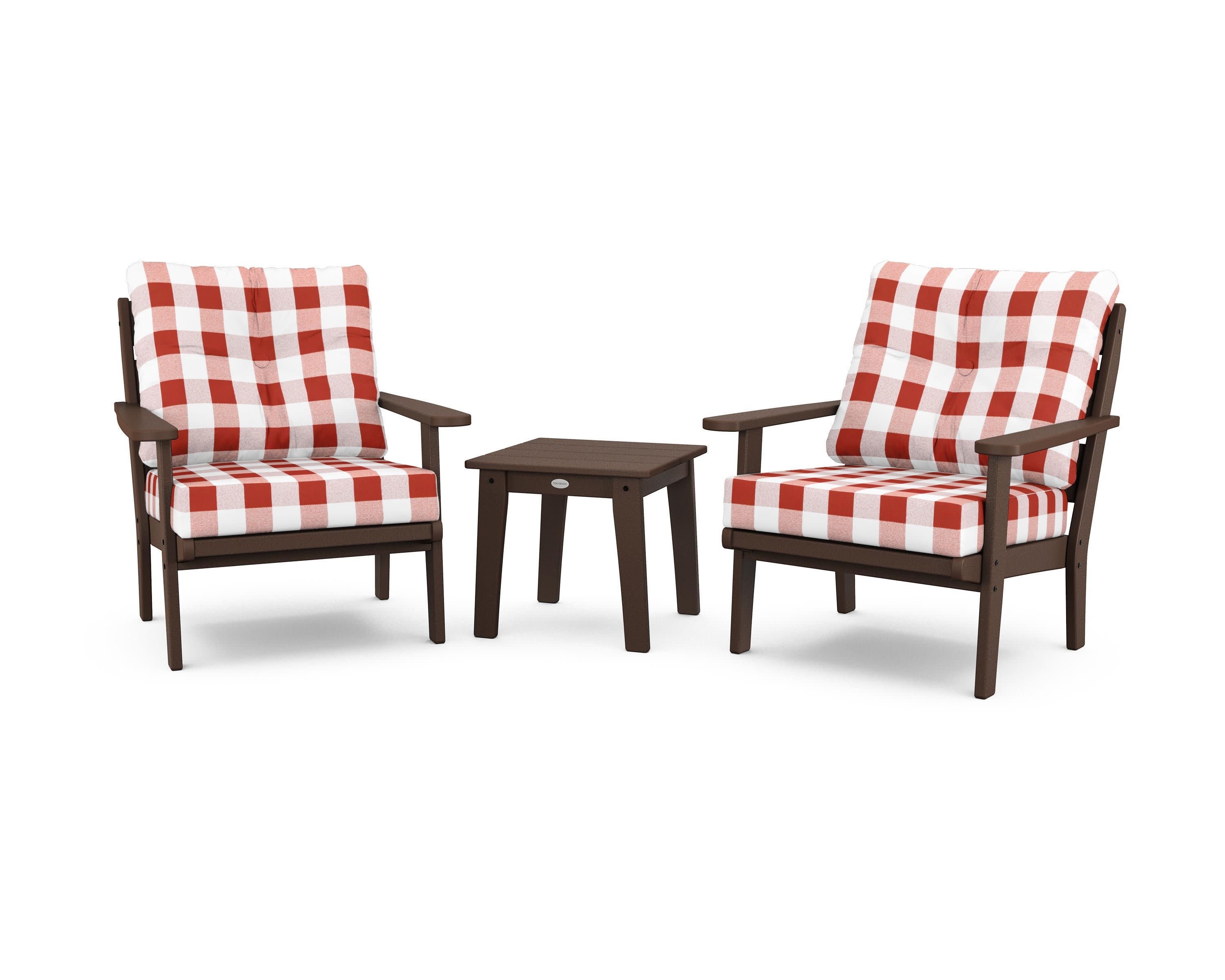 Lakeside 3-Piece Deep Seating Chair Set in Mahogany / Buffalo Plaid Crimson