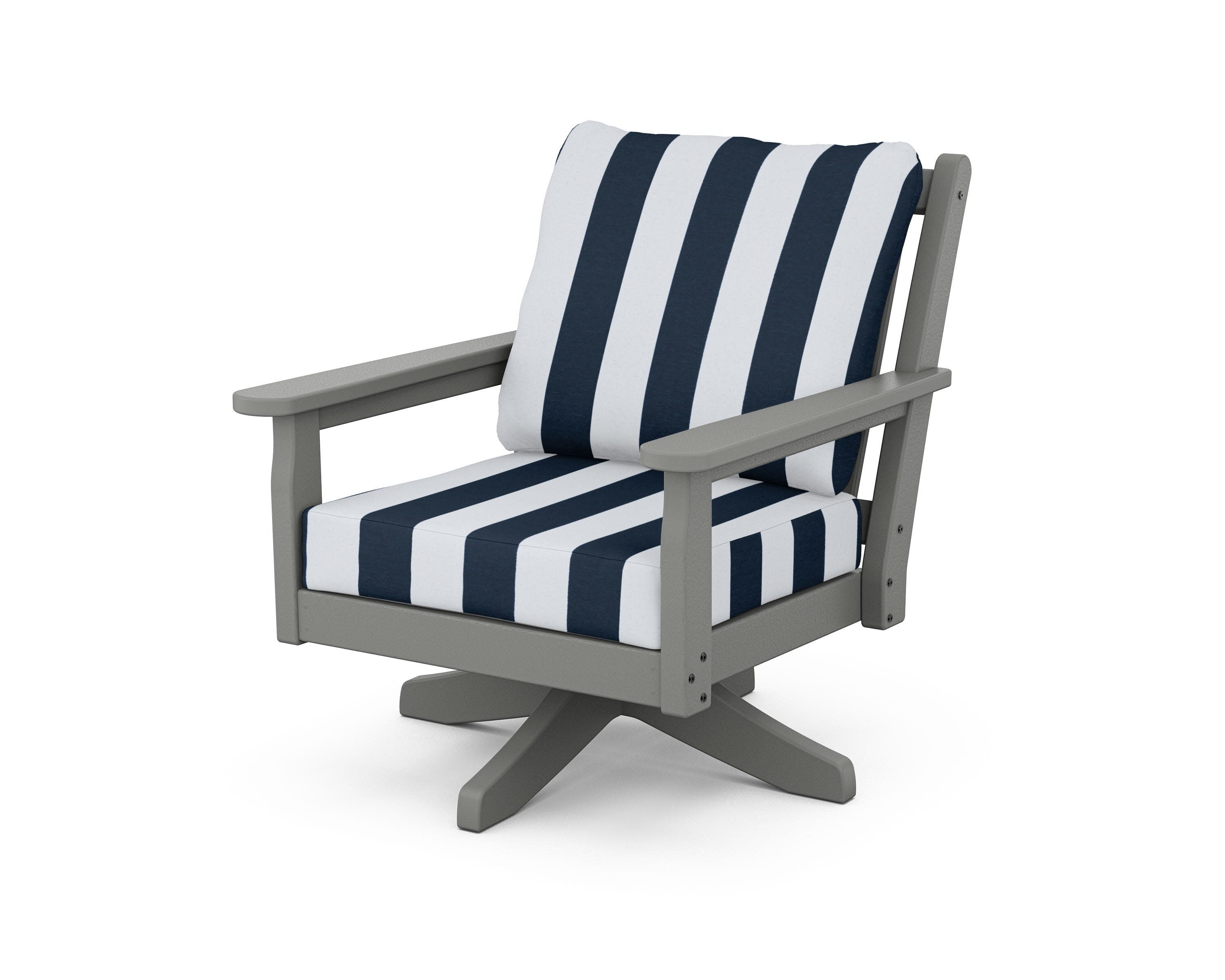 Chippendale Deep Seating Swivel Chair in Slate Grey / Cabana Stripe Marine Indigo
