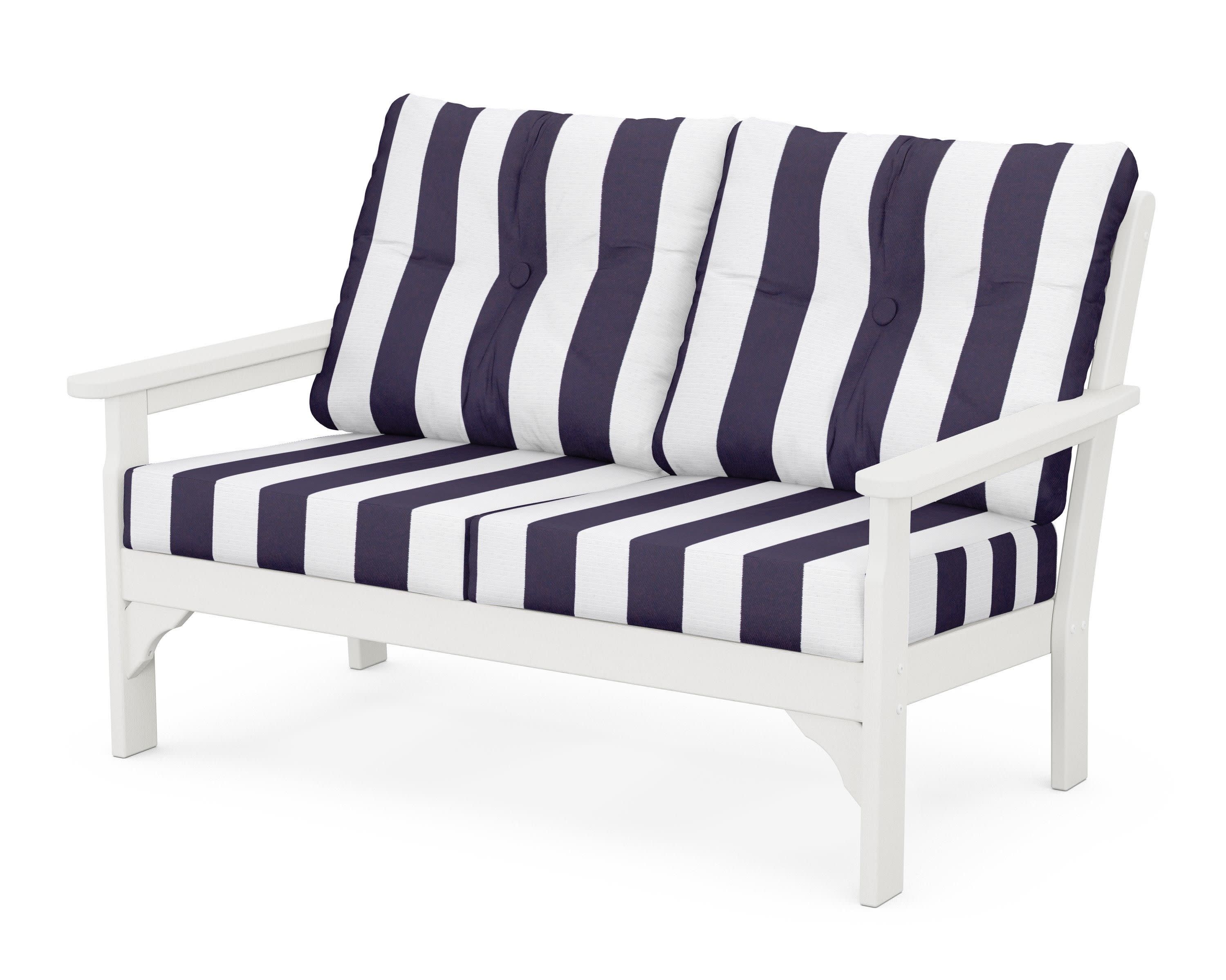 Vineyard Deep Seating Loveseat in Vintage White / Cabana Stripe Navy