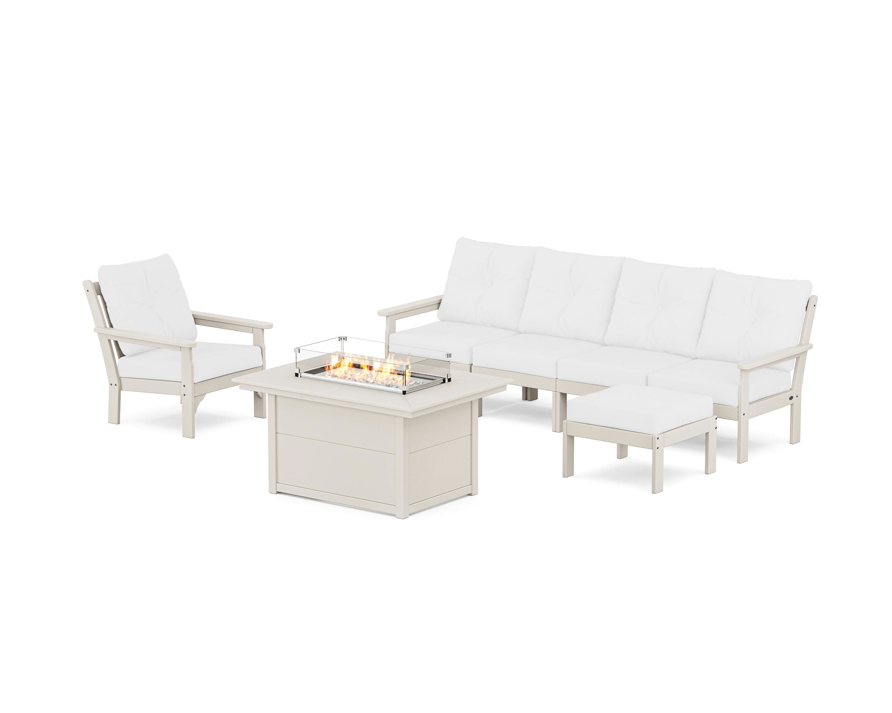 Vineyard Sectional Lounge and Fire Pit Set in Sand / Natural