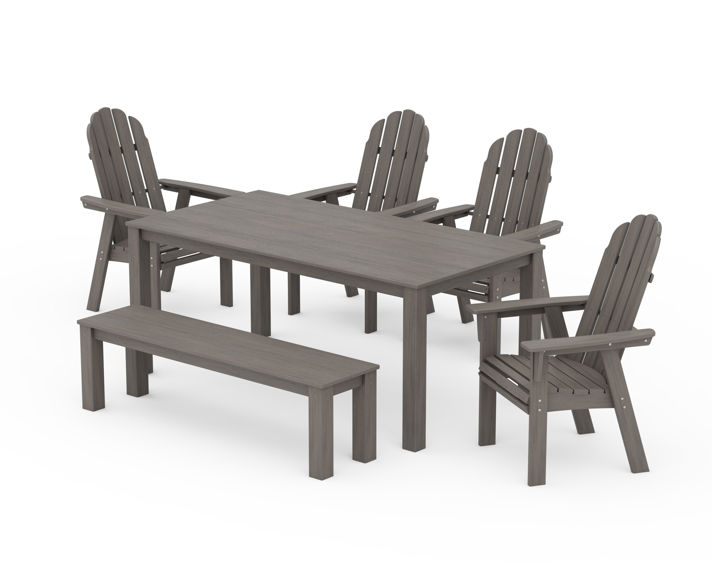 Vineyard Curveback Adirondack 6-Piece Parsons Dining Set with Bench in Driftwood