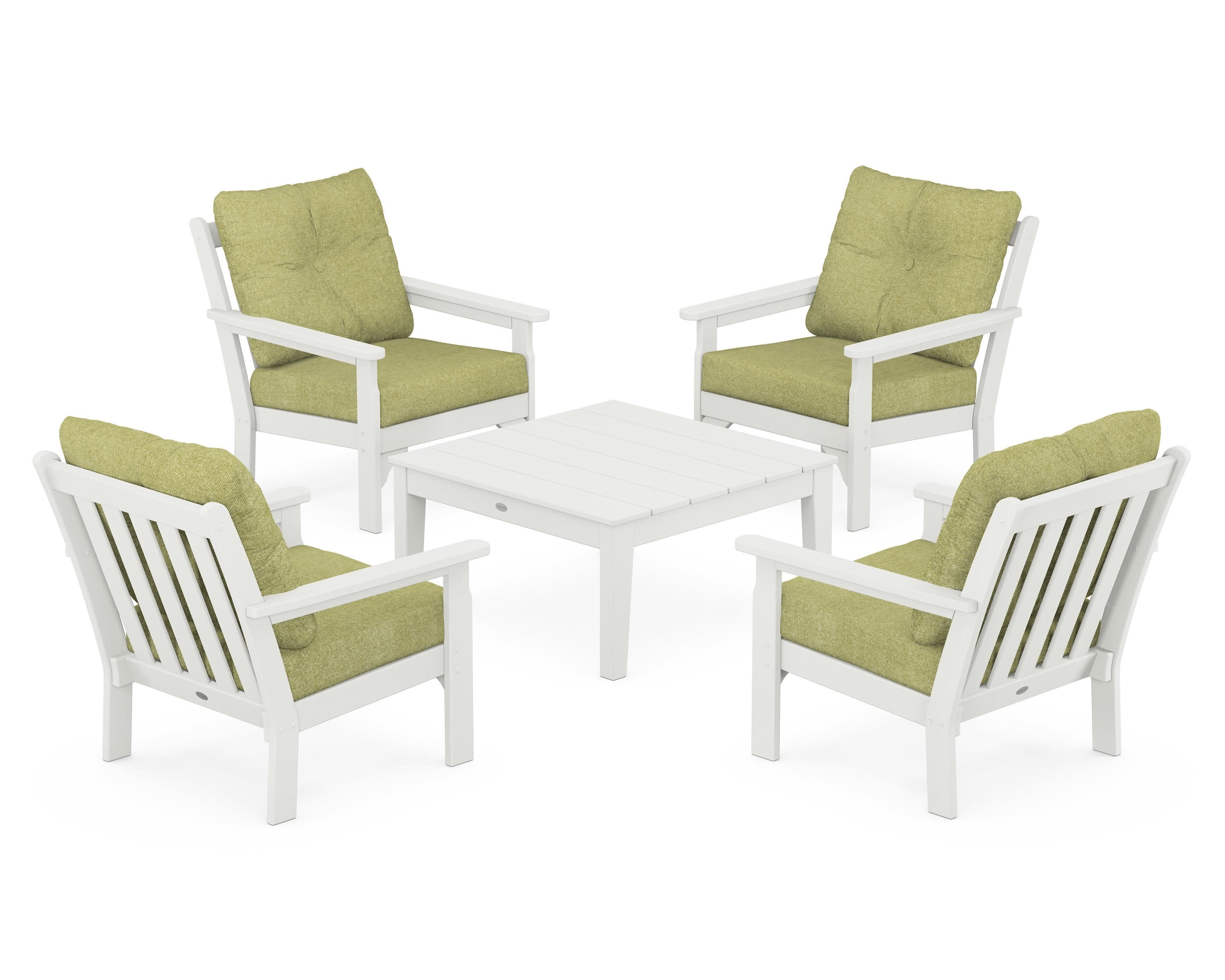 Vineyard 5-Piece Deep Seating Conversation Set in Vintage White / Chartreuse Boucle