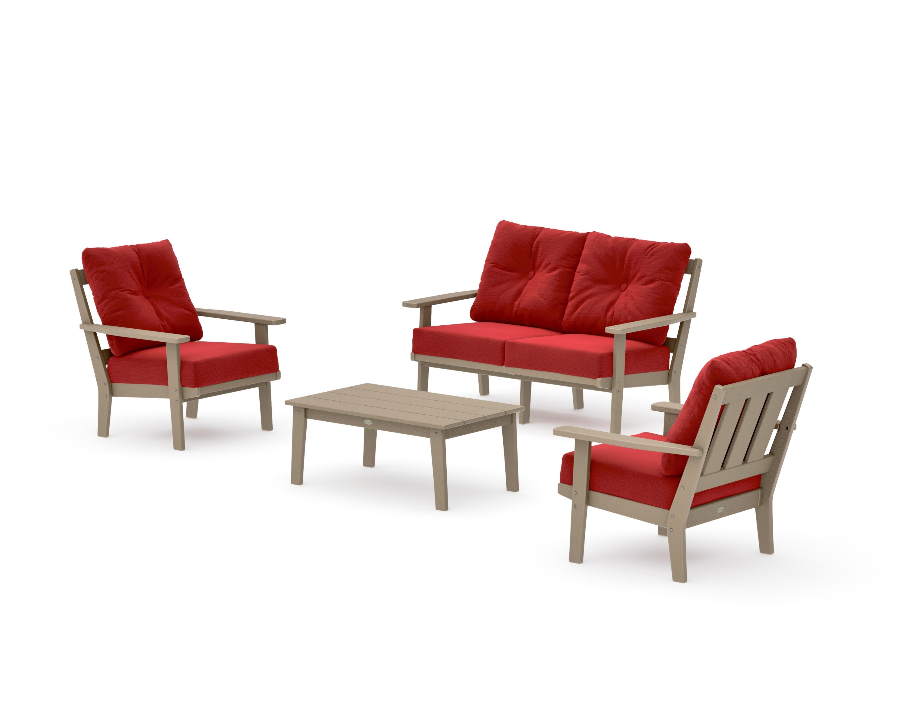 Oxford 4-Piece Deep Seating Set with Loveseat in Vintage Sahara / Crimson Linen