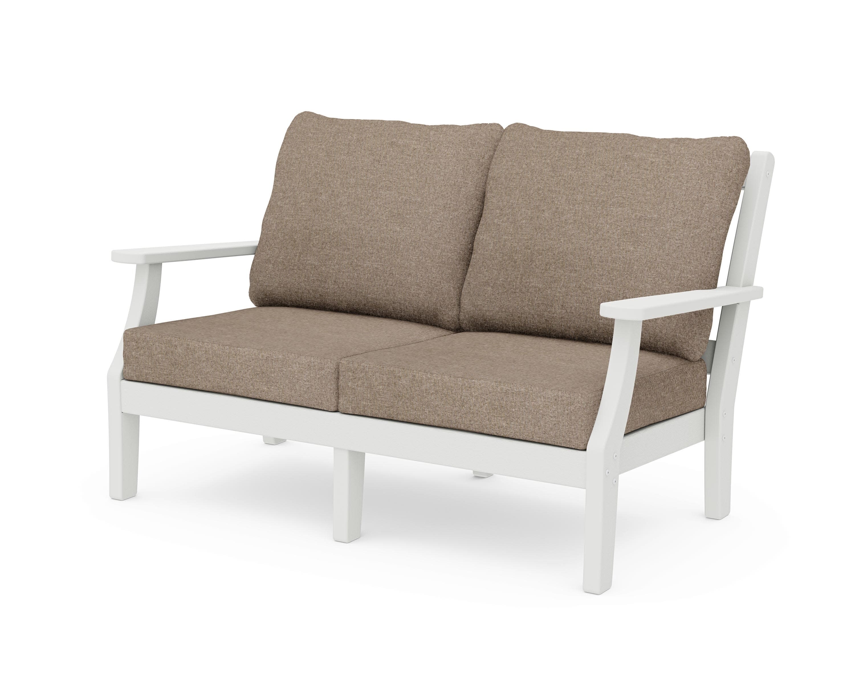 Chinoiserie Deep Seating Loveseat in Vintage White / Spiced Burlap