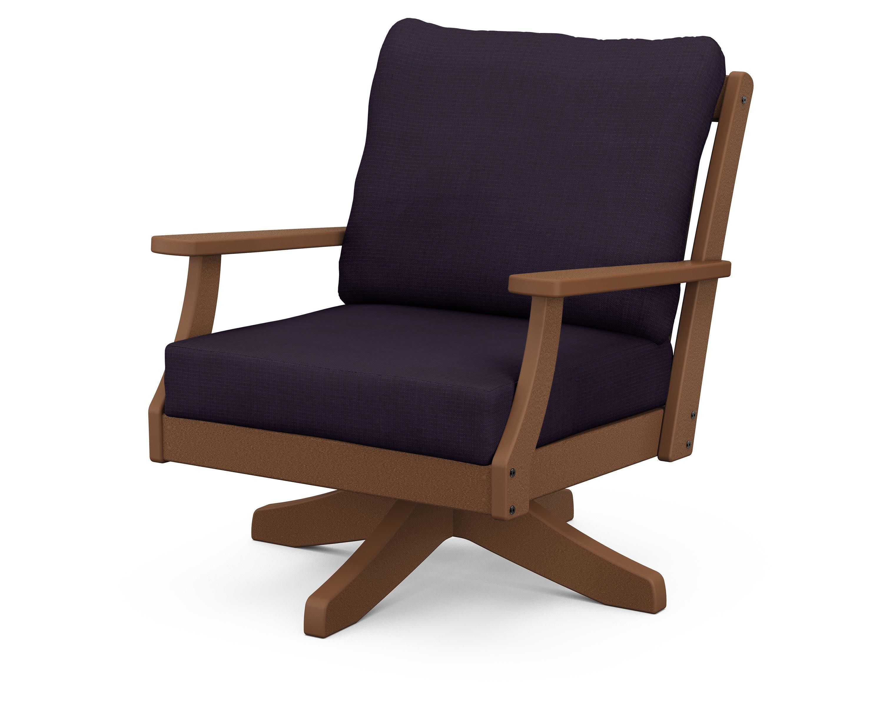 Braxton Deep Seating Swivel Chair in Teak / Navy Linen