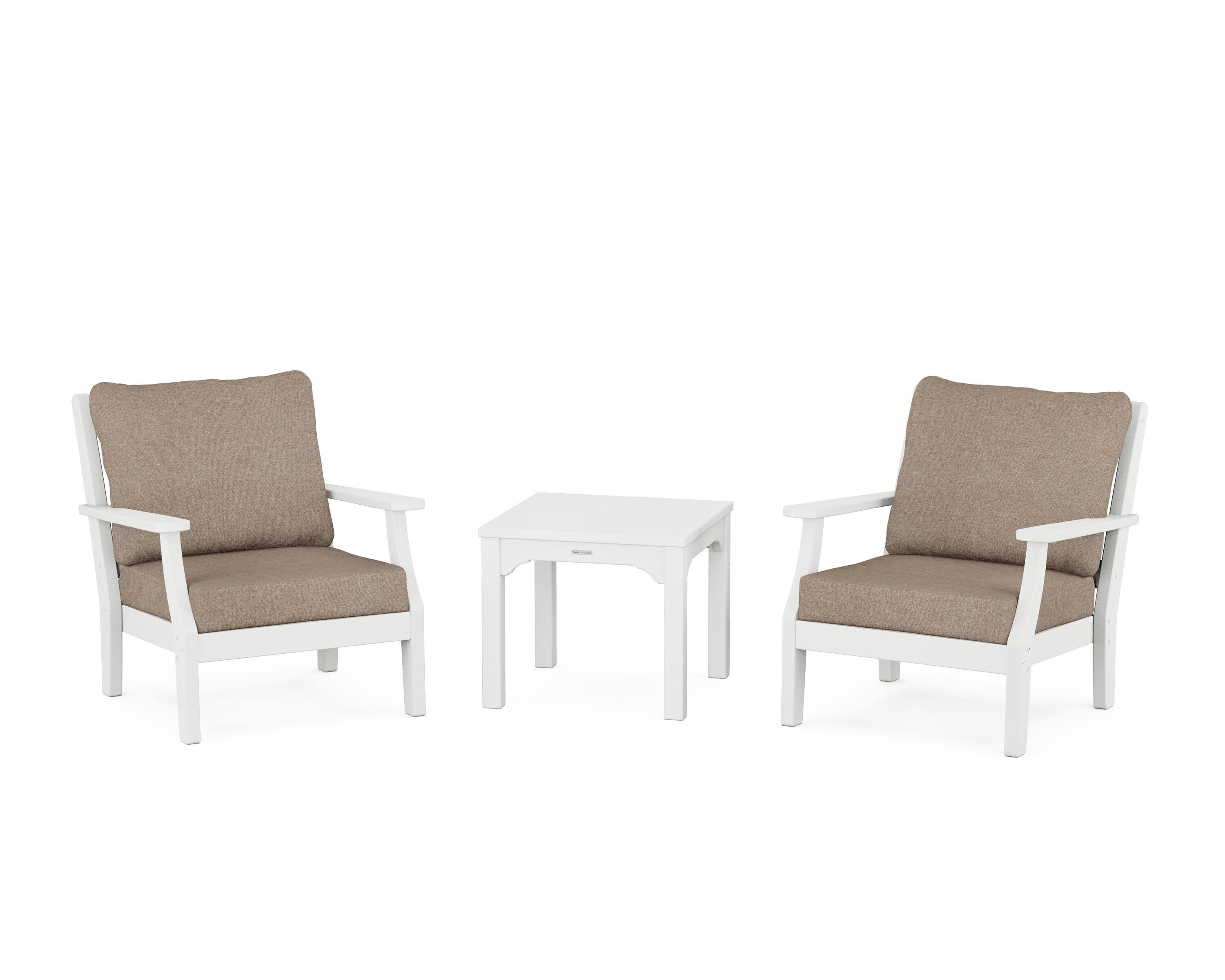 Chinoiserie 3-Piece Deep Seating Set in White / Spiced Burlap