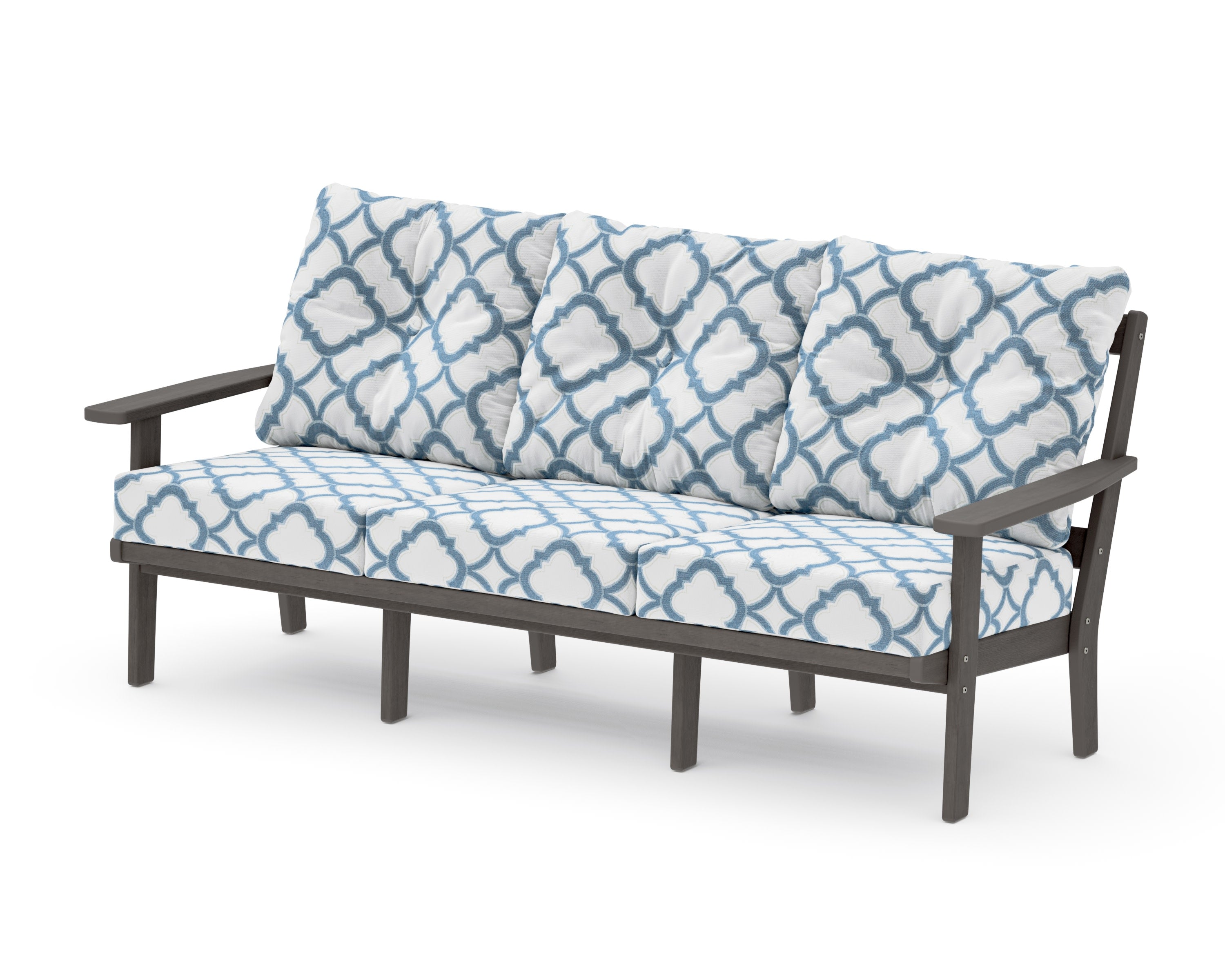 PrairieDeep Seating Sofa in Driftwood / Trellis Sky Blue