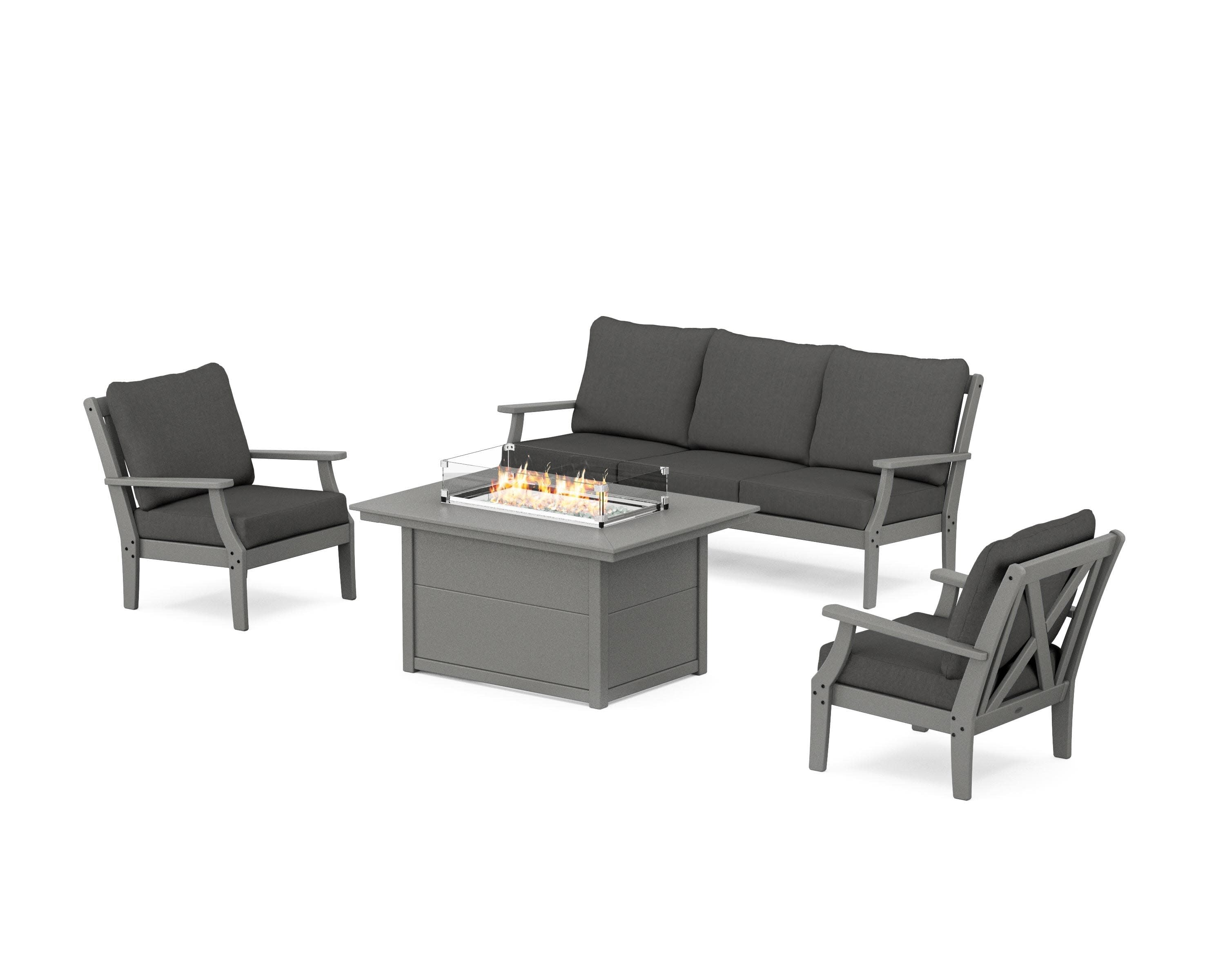 Braxton Deep Seating Fire Pit Table Set in Slate Grey / Spectrum Carbon