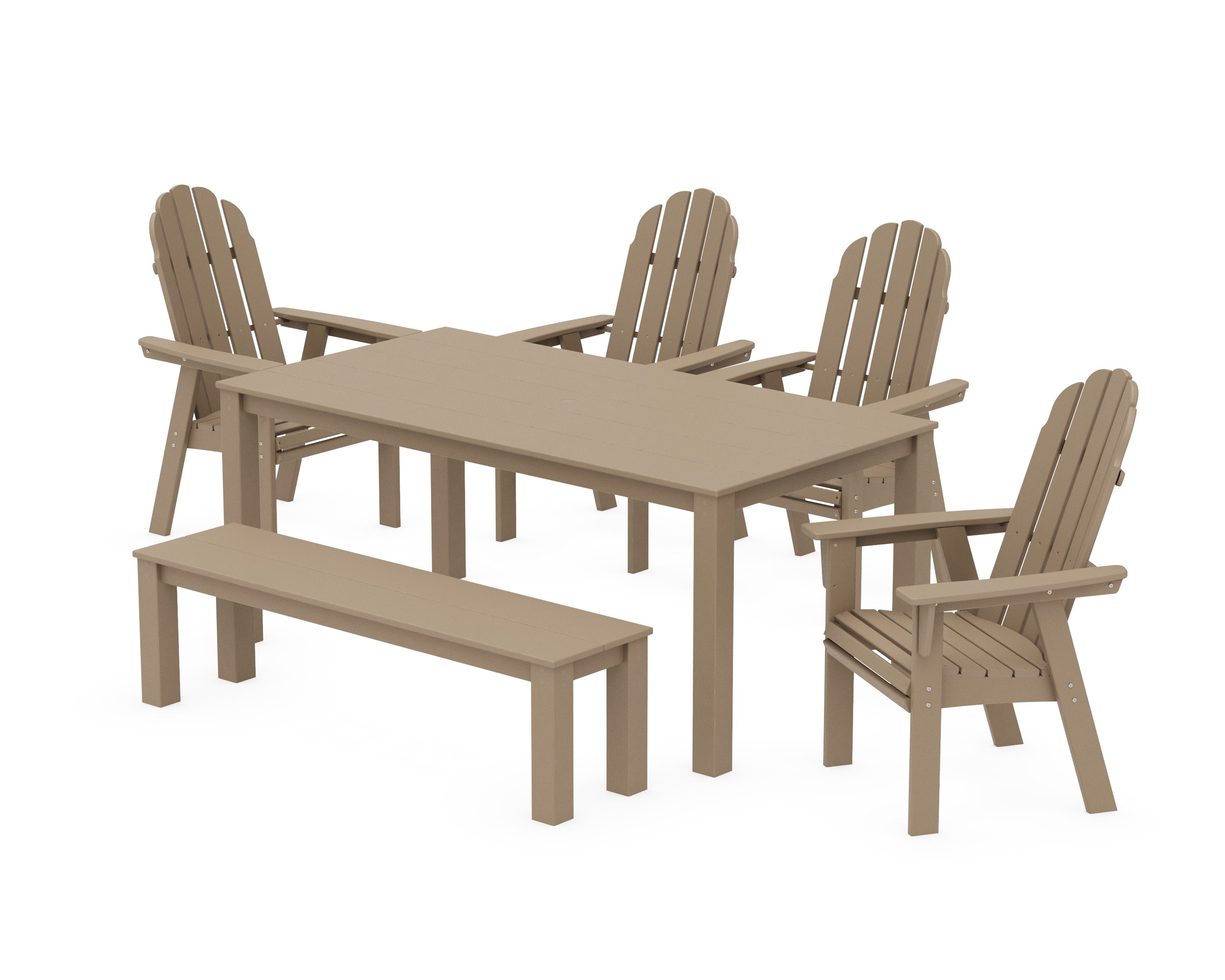 Vineyard Curveback Adirondack 6-Piece Parsons Dining Set with Bench in Vintage Sahara