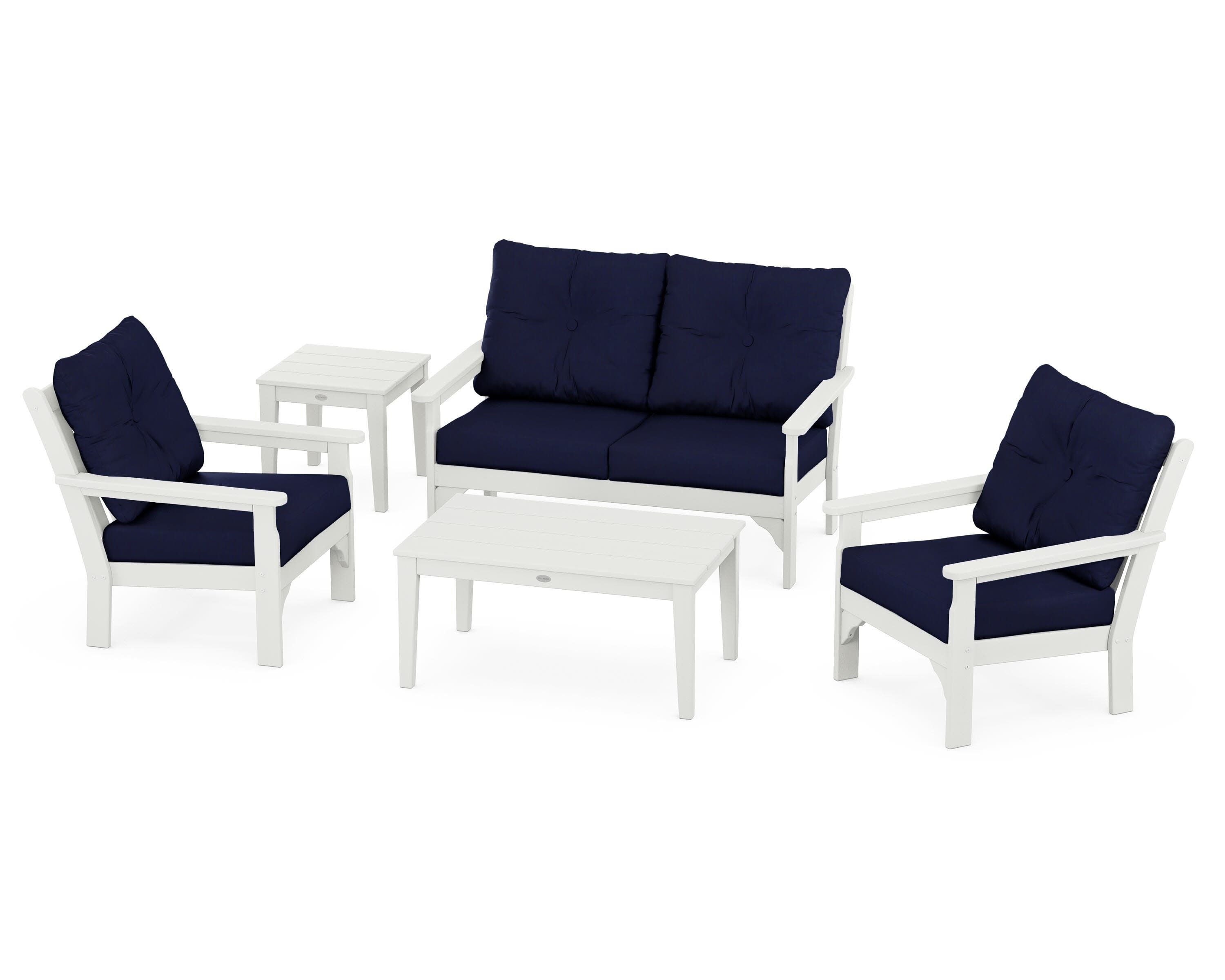 Vineyard 5-Piece Deep Seating Set in Vintage White / Navy