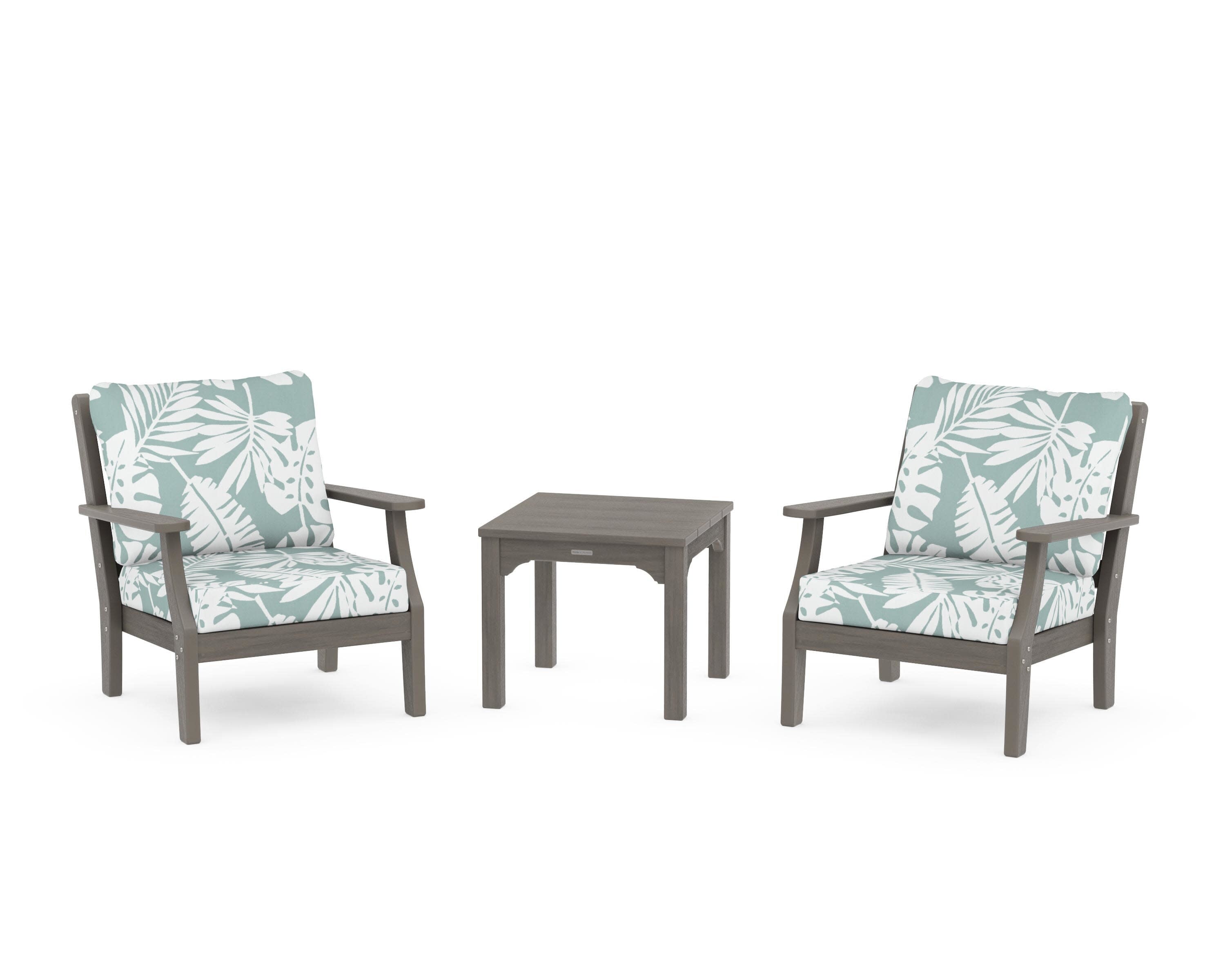 Chinoiserie 3-Piece Deep Seating Set in Driftwood / Leaf Glacier Spa