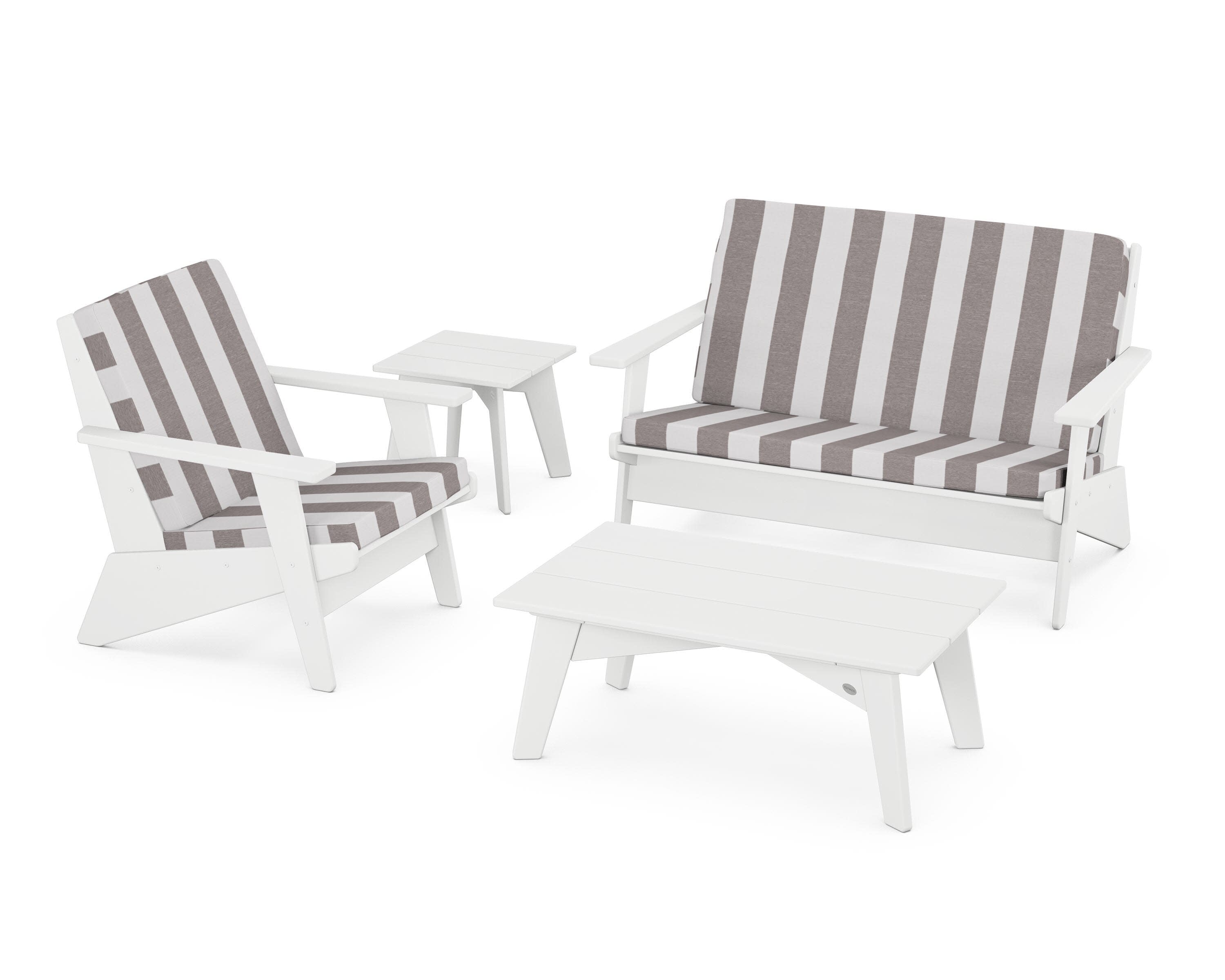 Riviera Modern Lounge 4-Piece Set in White / Cabana Stripe Grey Mist