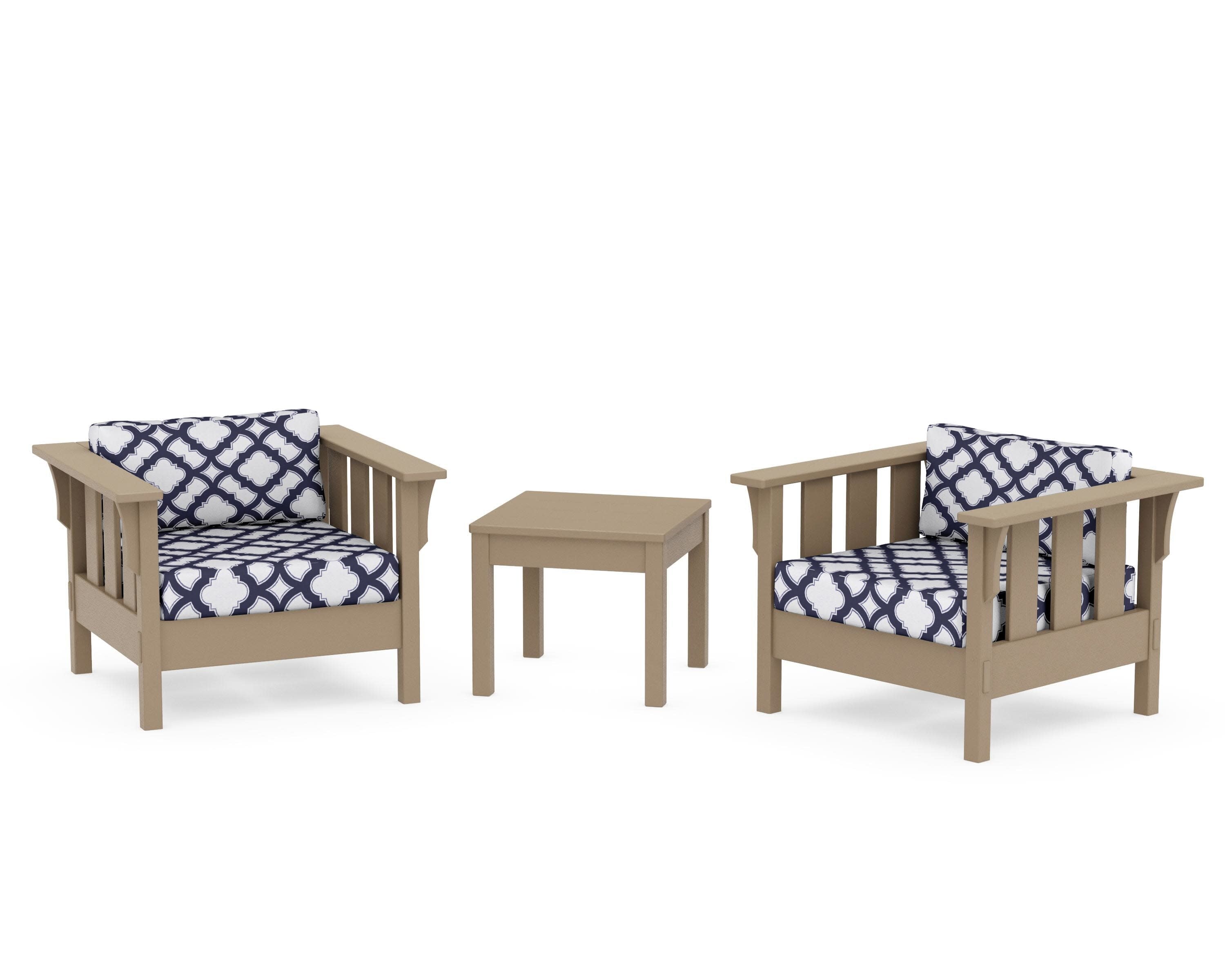 Acadia 3-Piece Deep Seating Set in Vintage Sahara / Trellis Navy