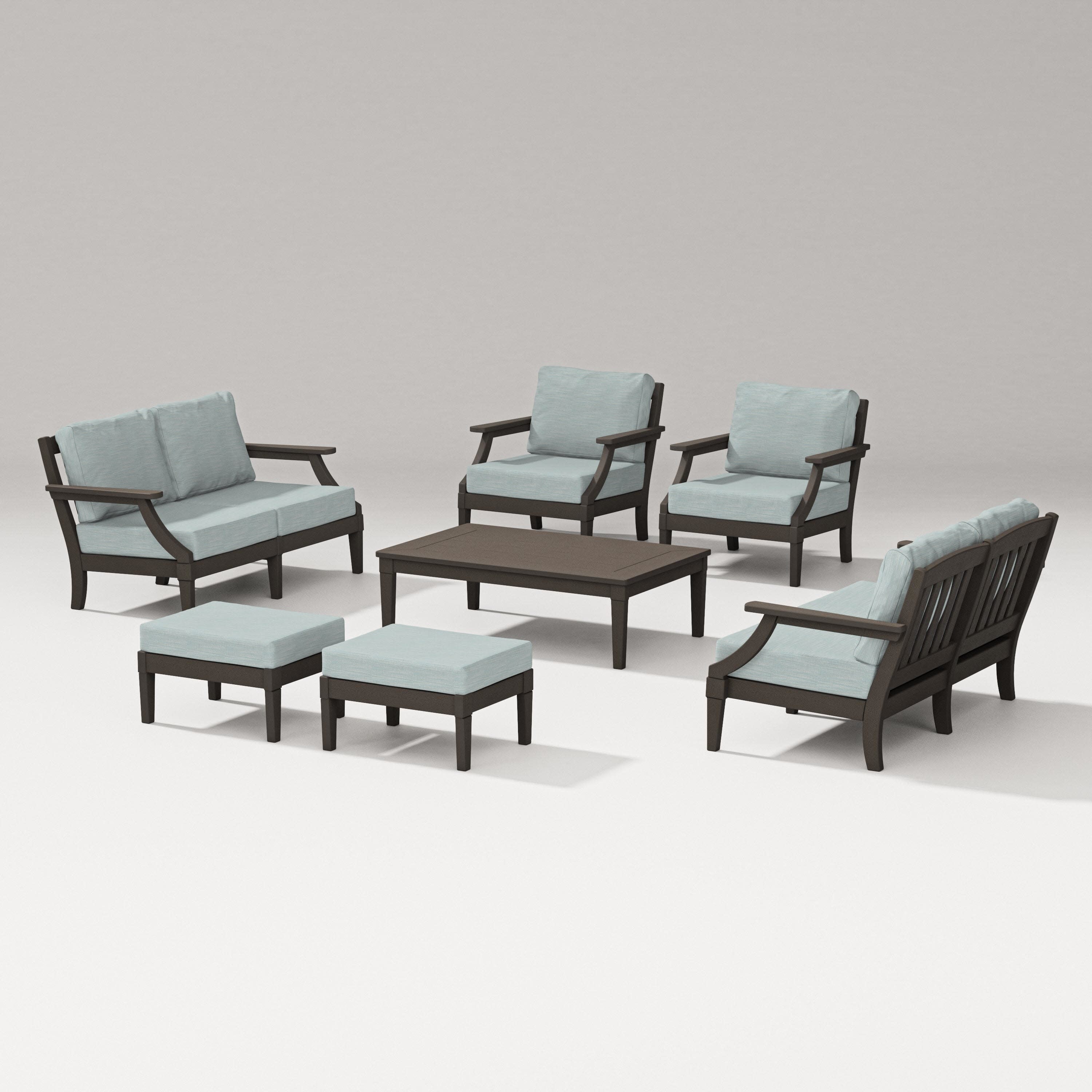 Estate 7-Piece Lounge Loveseat Set in Vintage Coffee / Soothe Mist