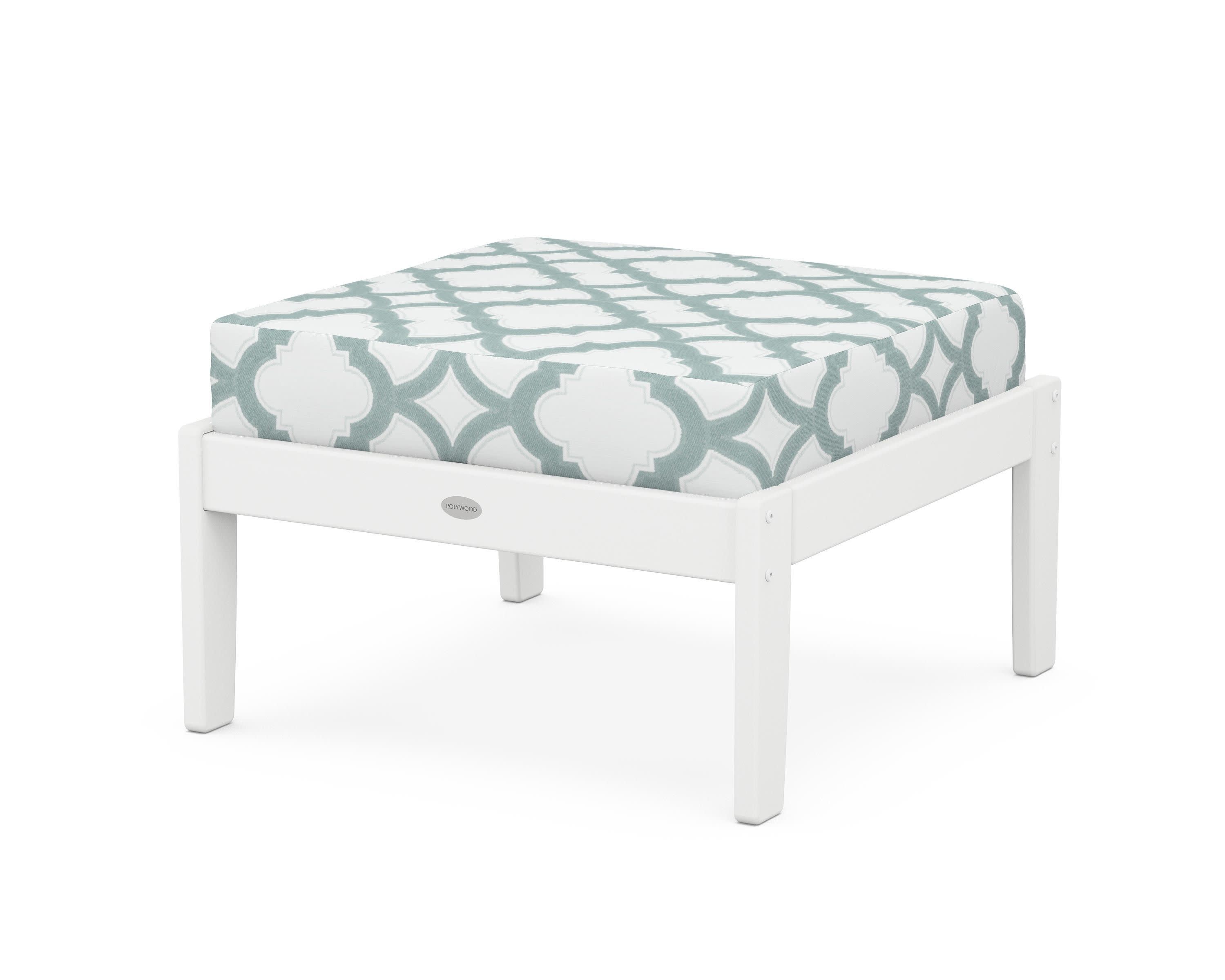 Braxton Deep Seating Ottoman in White / Trellis Glacier Spa