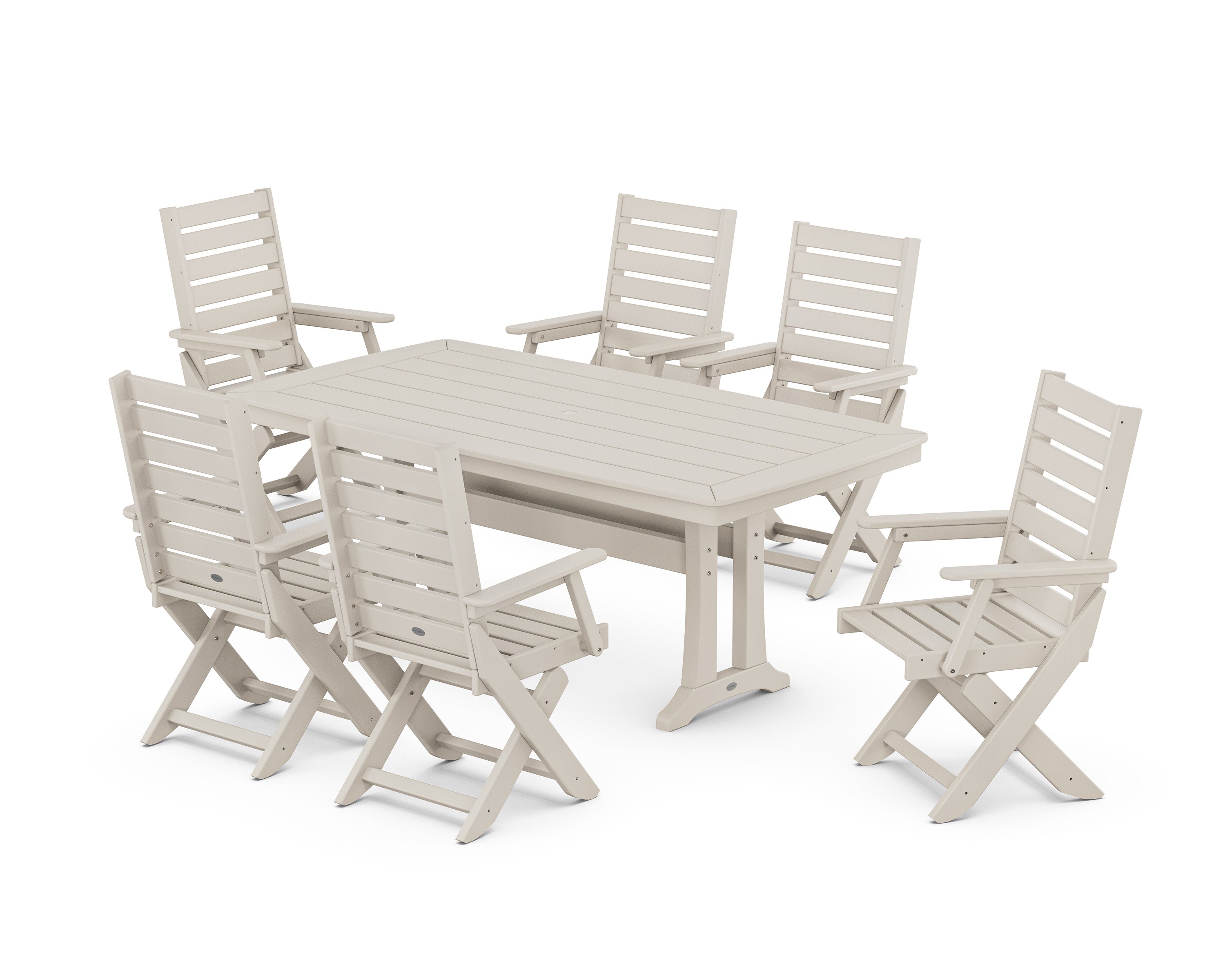 Captain Folding Chair 7-Piece Dining Set with Trestle Legs in Sand
