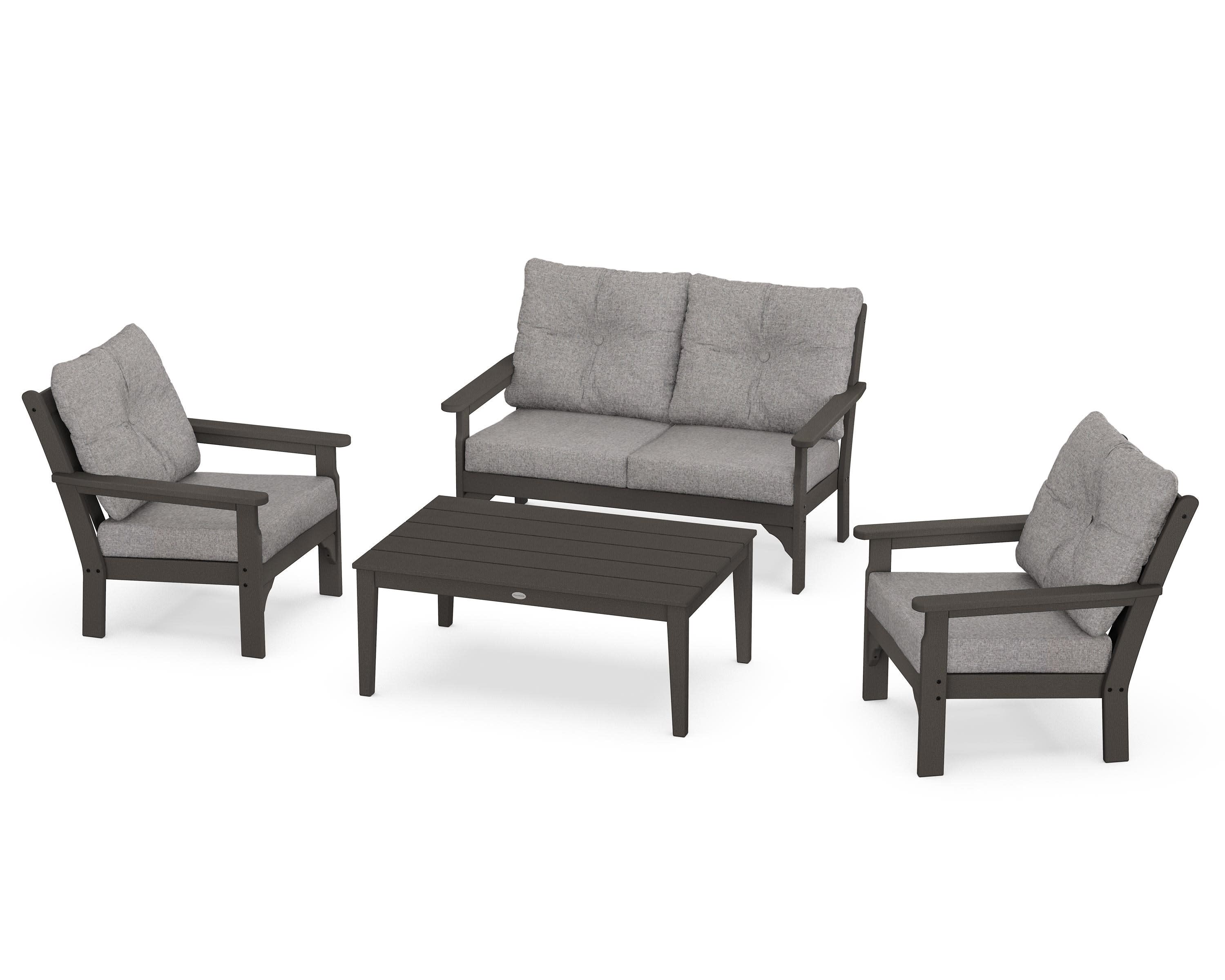 Vineyard 4-Piece Deep Seating Set in Vintage Coffee / Grey Mist