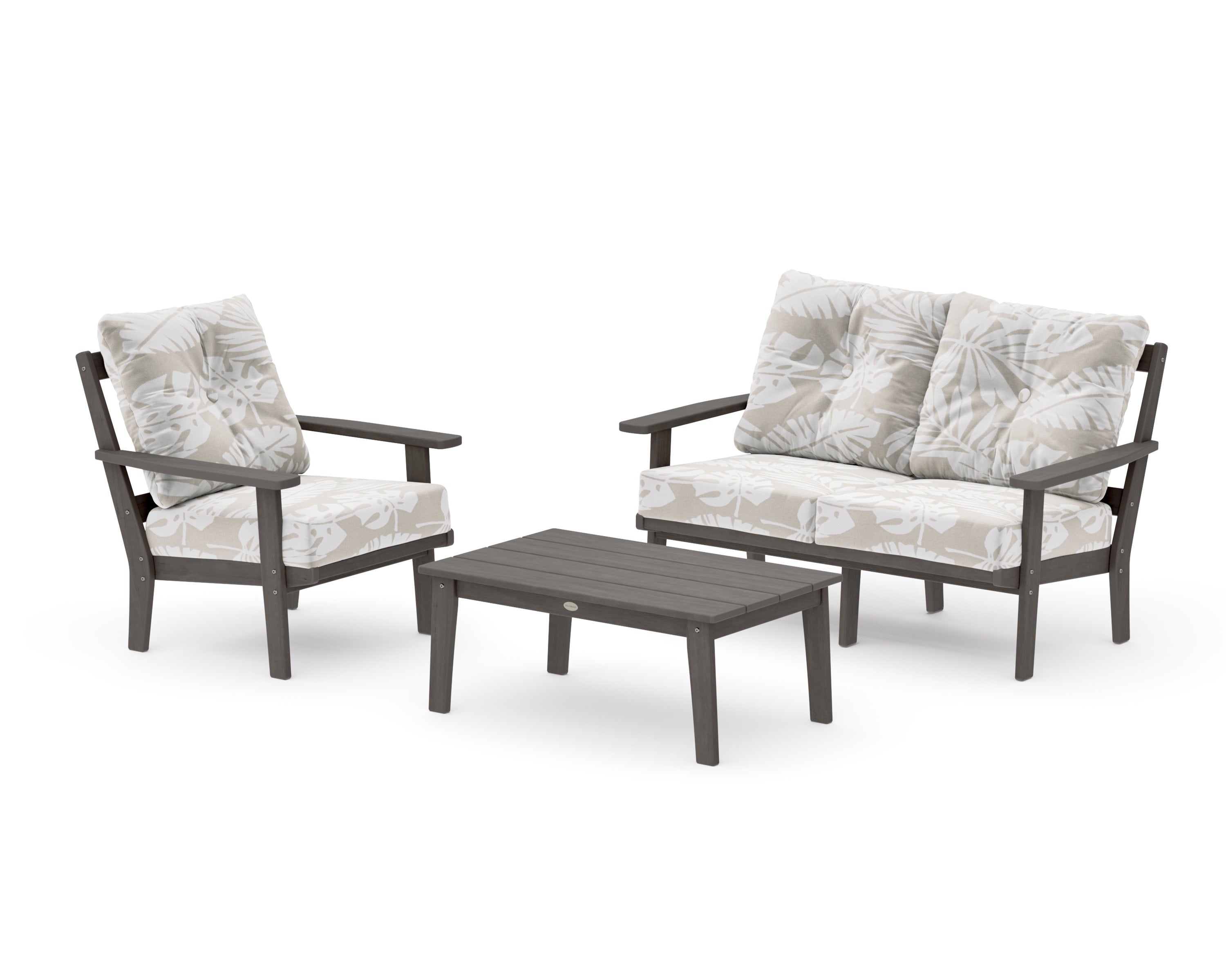 Oxford 3-Piece Deep Seating Set with Loveseat in Driftwood / Leaf Dune Burlap